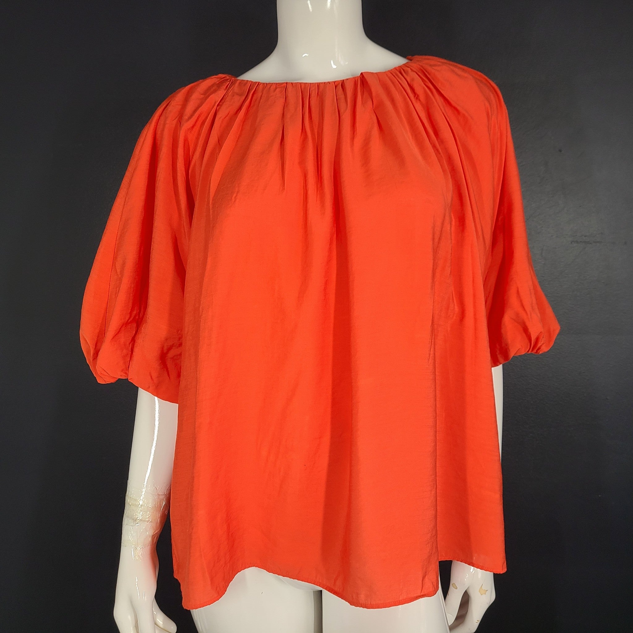 Opaque Clip Women's Shirt Blouse Puff Balloon Sleeves Red Sz 40/L