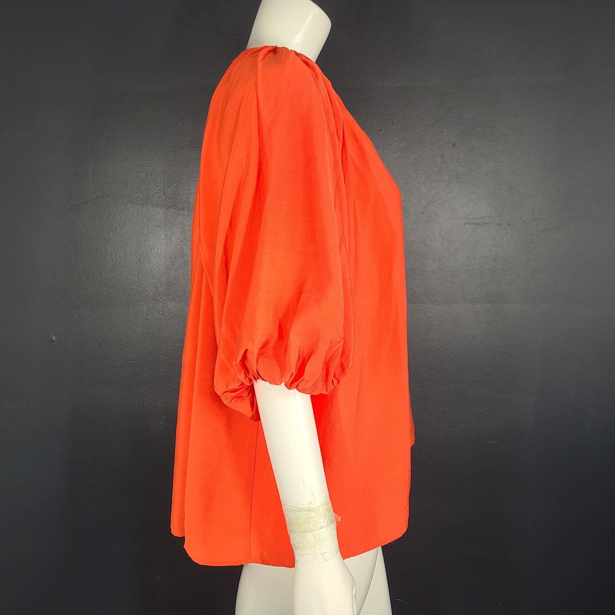 Opaque Clip Women's Shirt Blouse Puff Balloon Sleeves Red Sz 40/L
