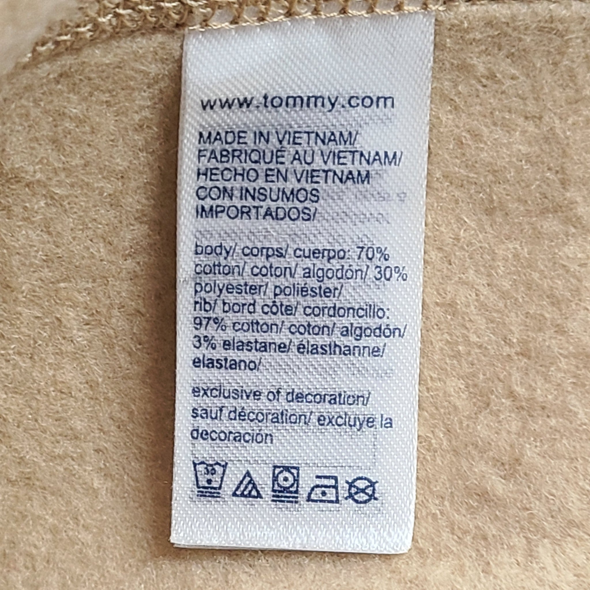Tommy Hilfiger Men's Flag Hoodie Sweater Sweatshirt Fleece Lined Beige Sz M