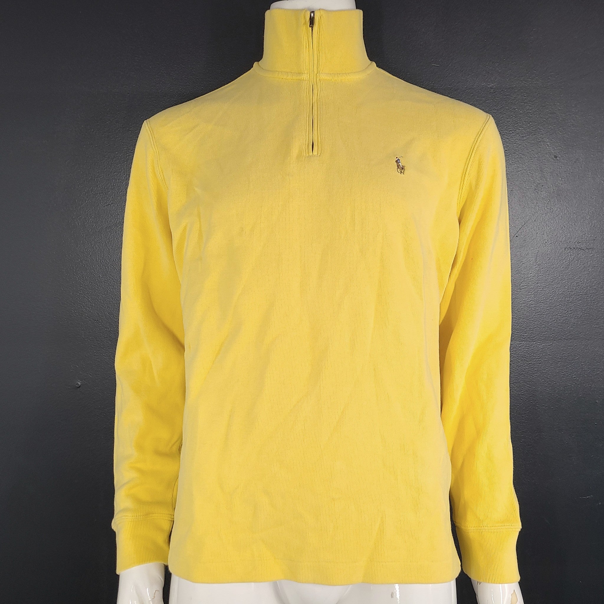 Polo Ralph Lauren Men's Jersey Quarter-Zip Pullover Sweater LS Shirt Yellow Sz M