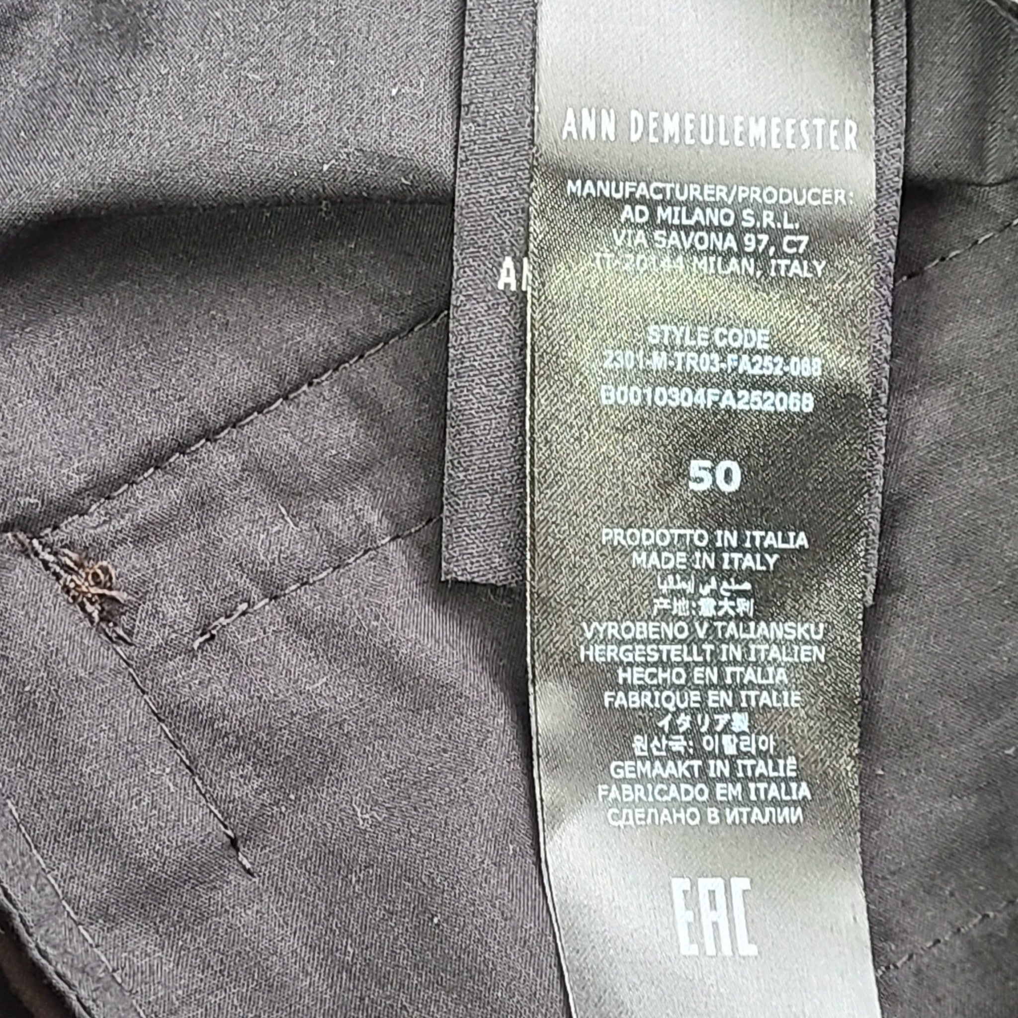 Ann Demeulemeester Men's Leon Comfort Fit Trousers Pants Long Cotton Brown Sz 32