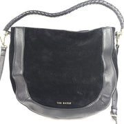 Ted Baker London Parcia Braided Handle Suede Leather Shoulder Hobo Bag Black