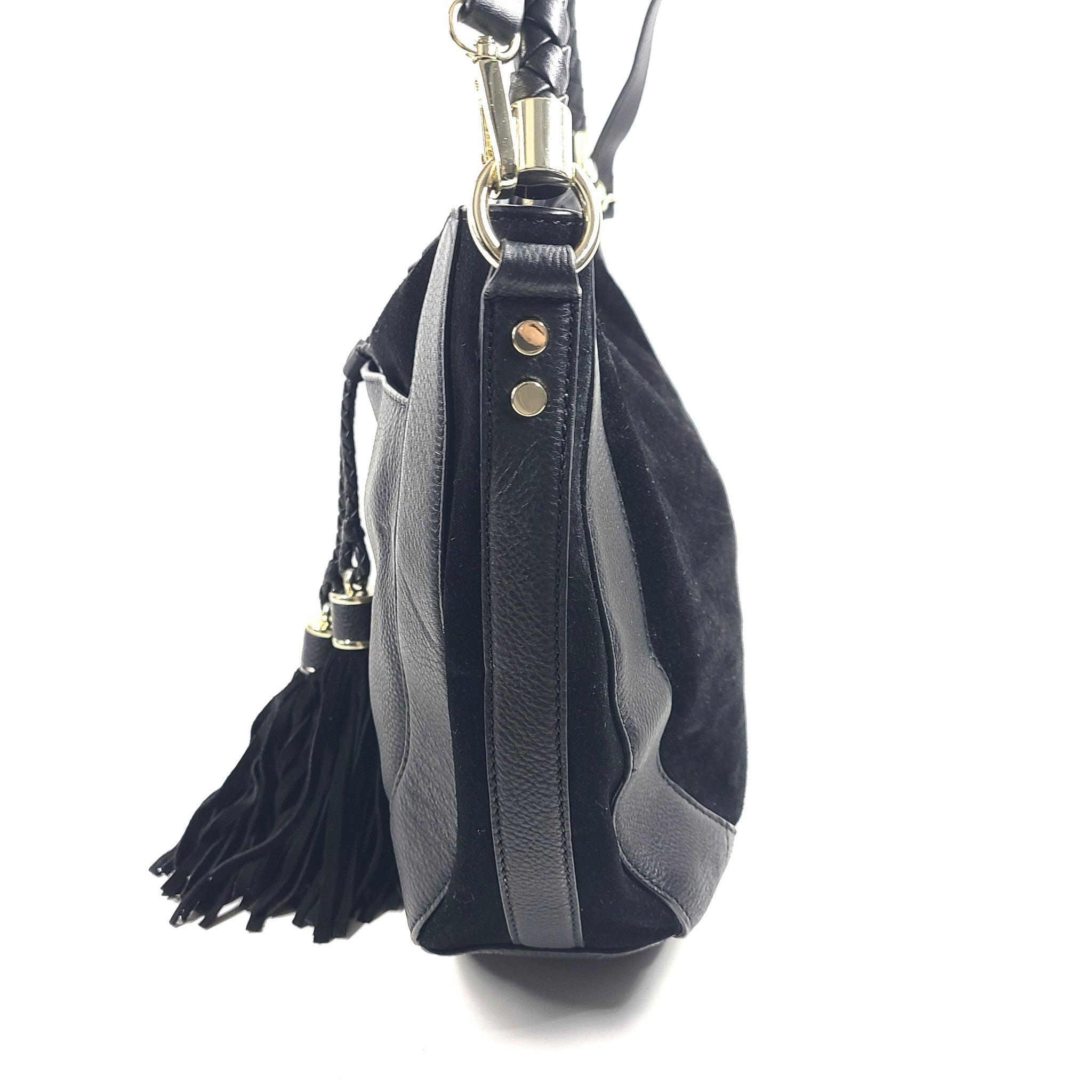 Ted Baker London Parcia Braided Handle Suede Leather Shoulder Hobo Bag Black