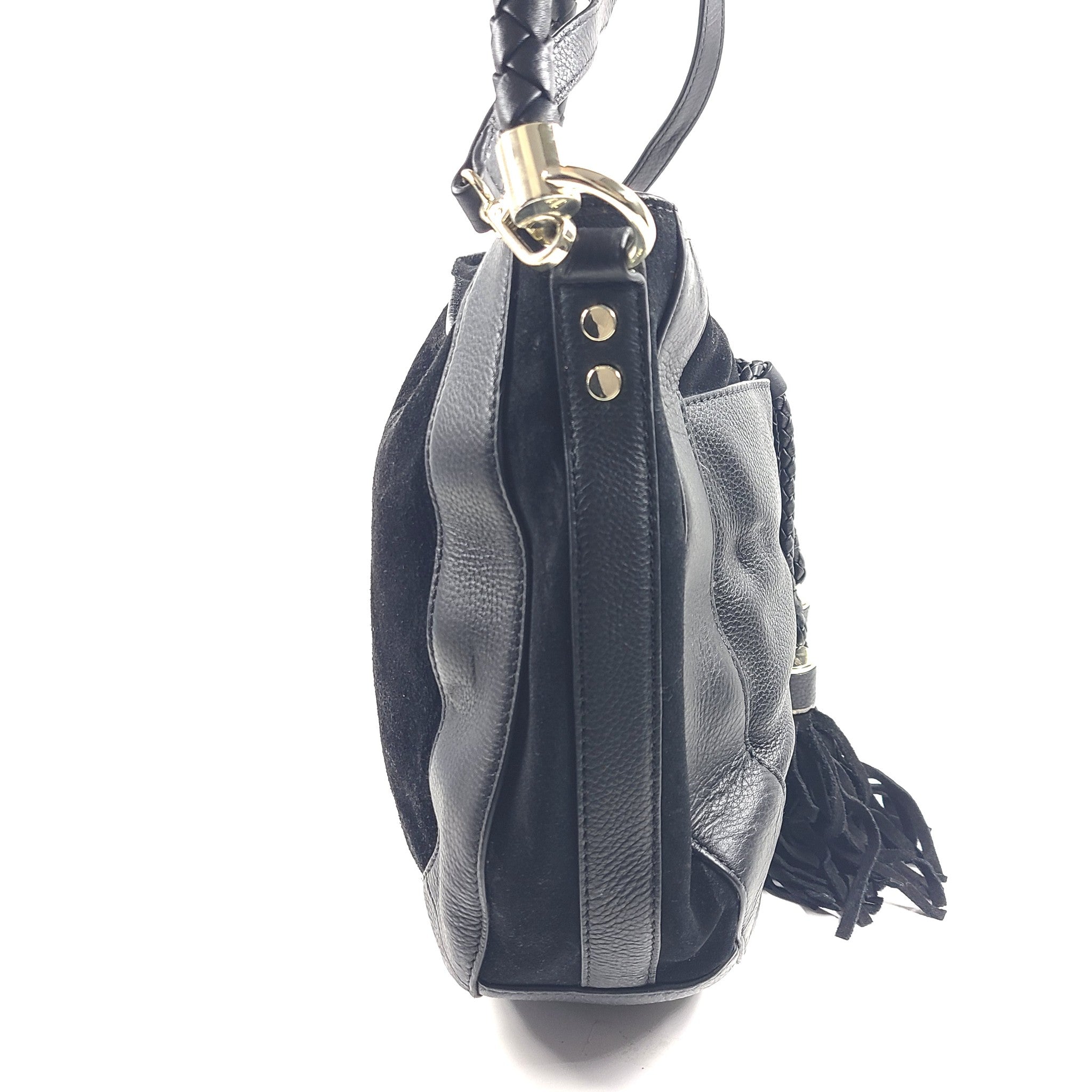 Ted Baker London Parcia Braided Handle Suede Leather Shoulder Hobo Bag Black