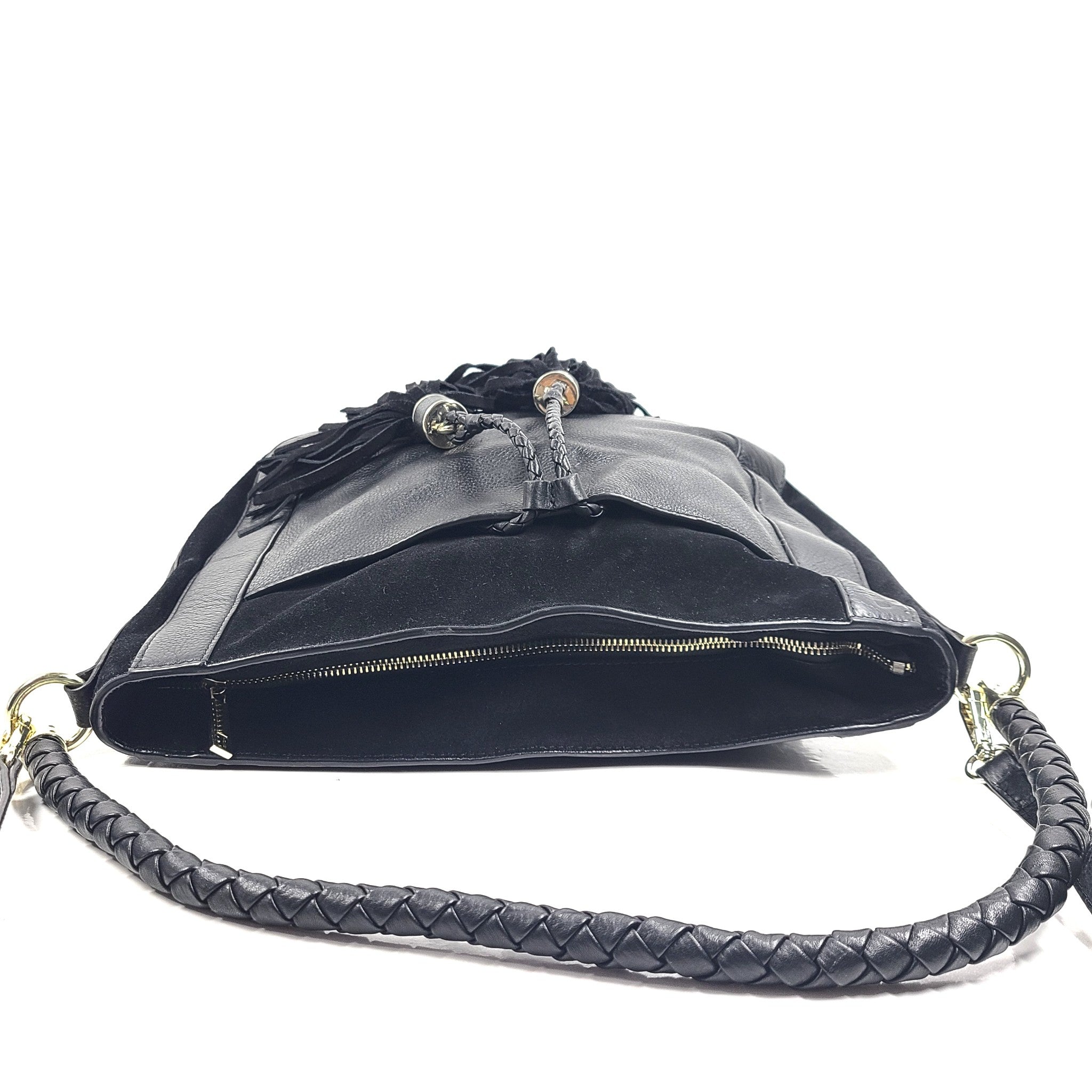 Ted Baker London Parcia Braided Handle Suede Leather Shoulder Hobo Bag Black