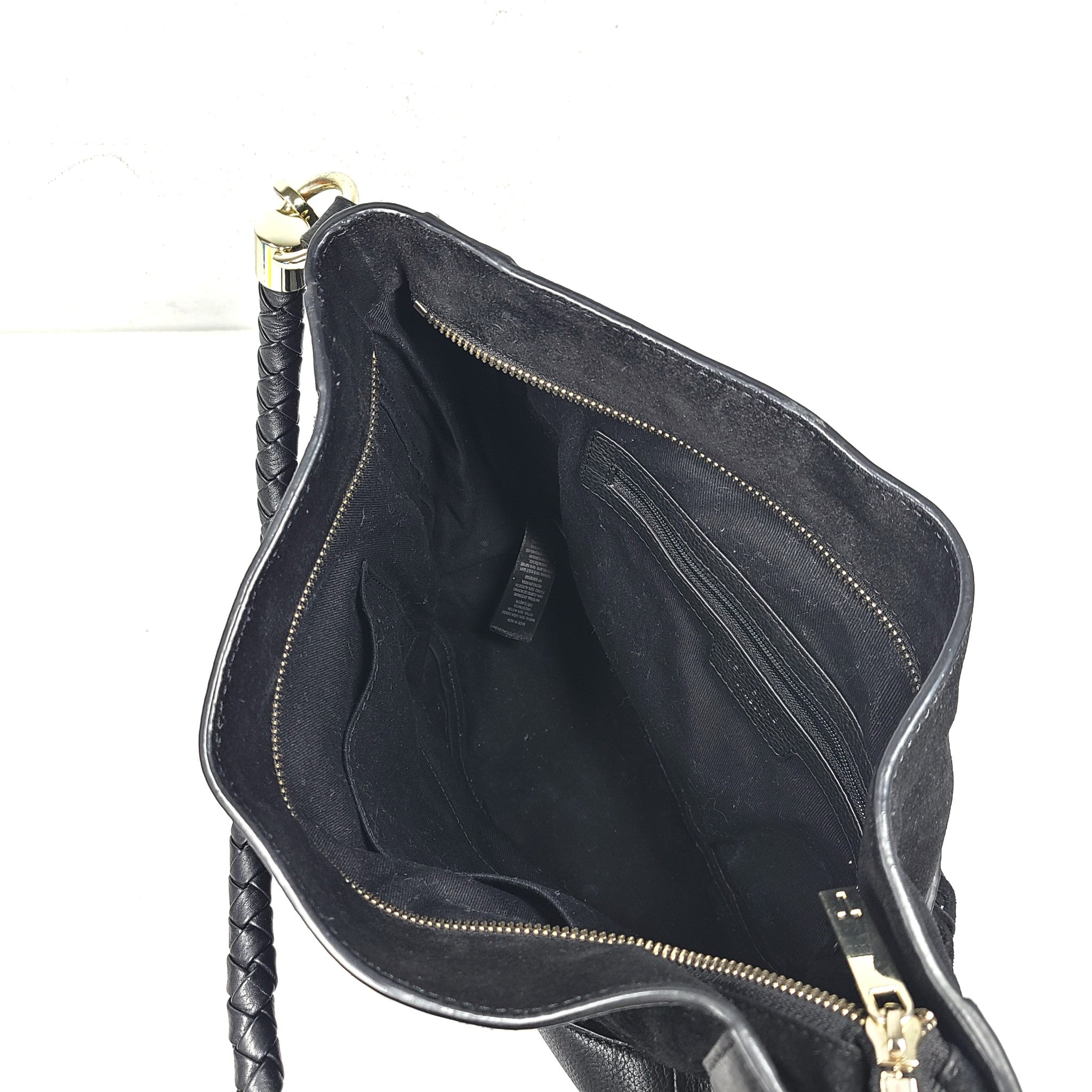 Ted Baker London Parcia Braided Handle Suede Leather Shoulder Hobo Bag Black