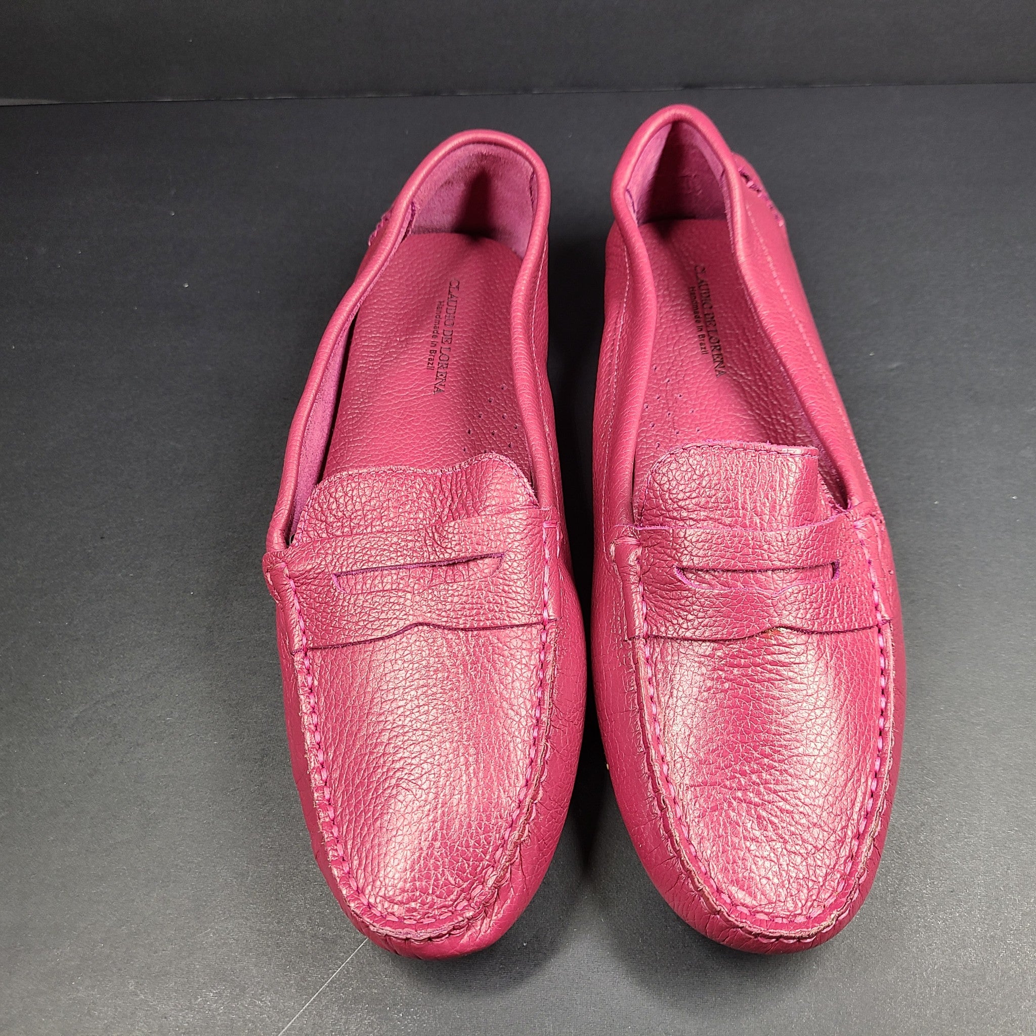 Claudio De Lorena Women's Loafers Leather Shoes Moccasin Magenta Sz 9M