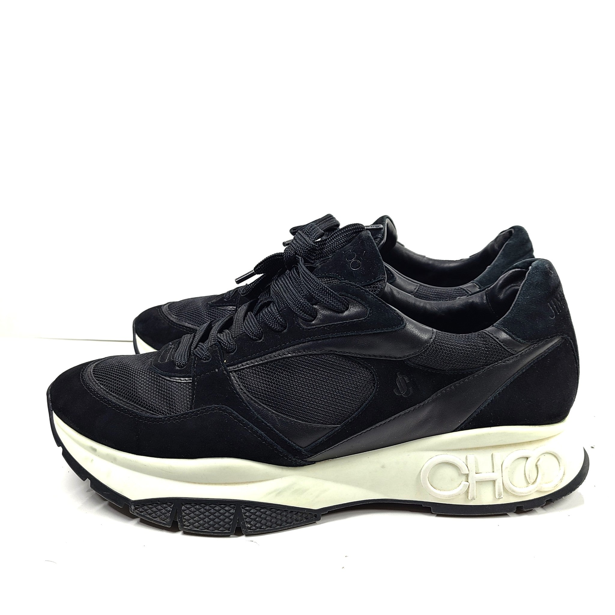 Jimmy Choo Men's Raine Leather Sneakers Trainers Black Sz 47 / 13