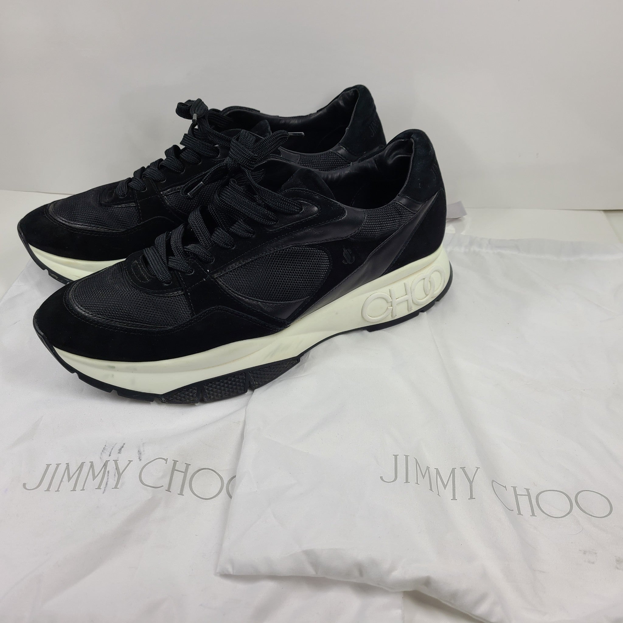 Jimmy Choo Men's Raine Leather Sneakers Trainers Black Sz 47 / 13