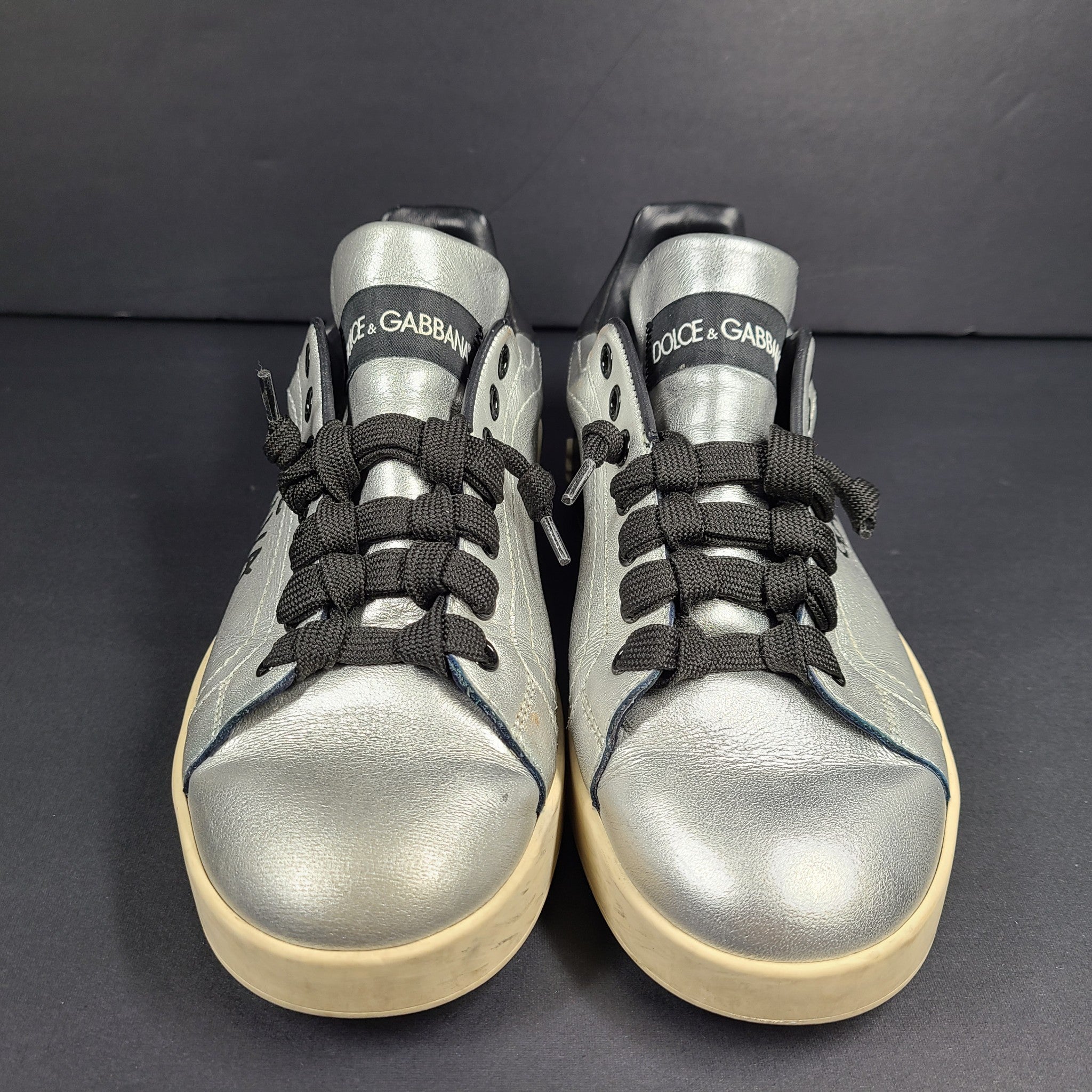 Dolce & Gabbana D&G Women's Silver Portofino Sneakers CK1544 AW329 Sz 6.5