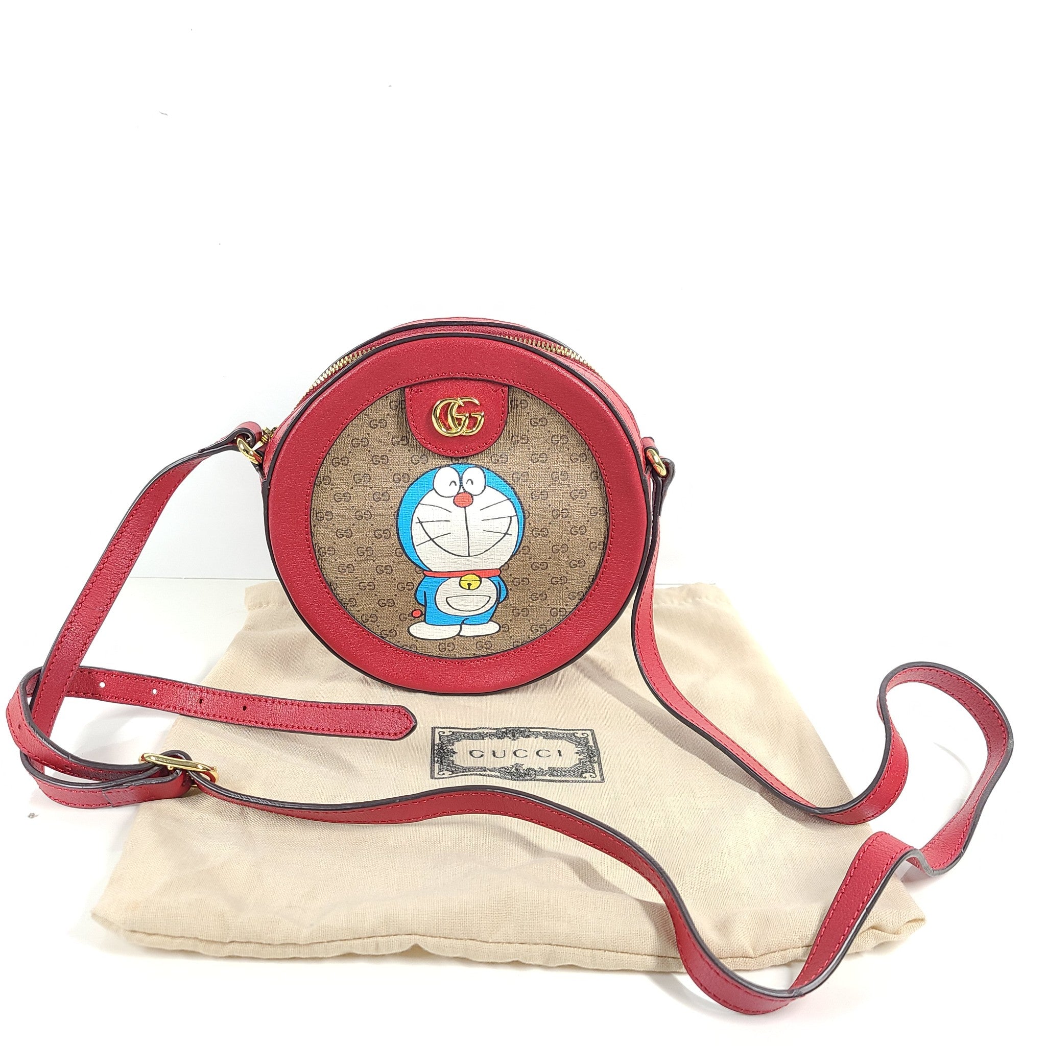 Authentic GUCCI GG Supreme Doraemon Ophidia Round Crossbody Shoulder Bag