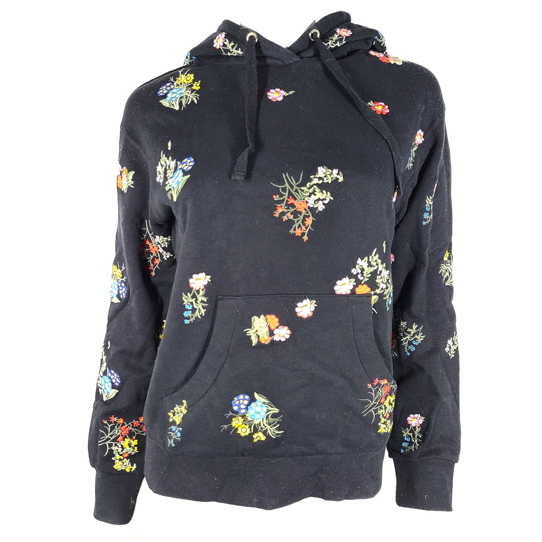 RARE Erdem x H&M Women's Hoodie Floral Flower Embroidery Black Sz XS
