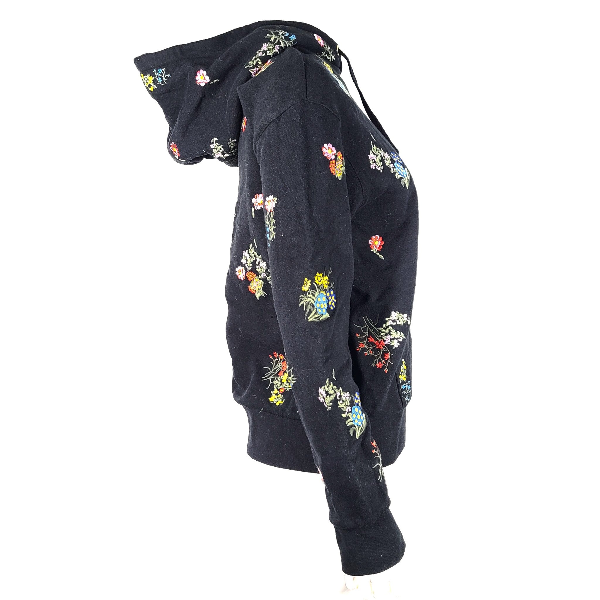RARE Erdem x H&M Women's Hoodie Floral Flower Embroidery Black Sz XS