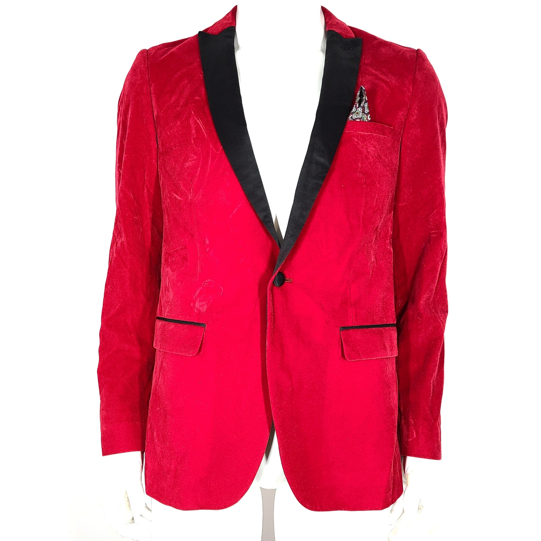 Paisley & Gray Velvet Dinner Jacket Red Slim Tuxedo Formal Blazer Sport Coat 40R