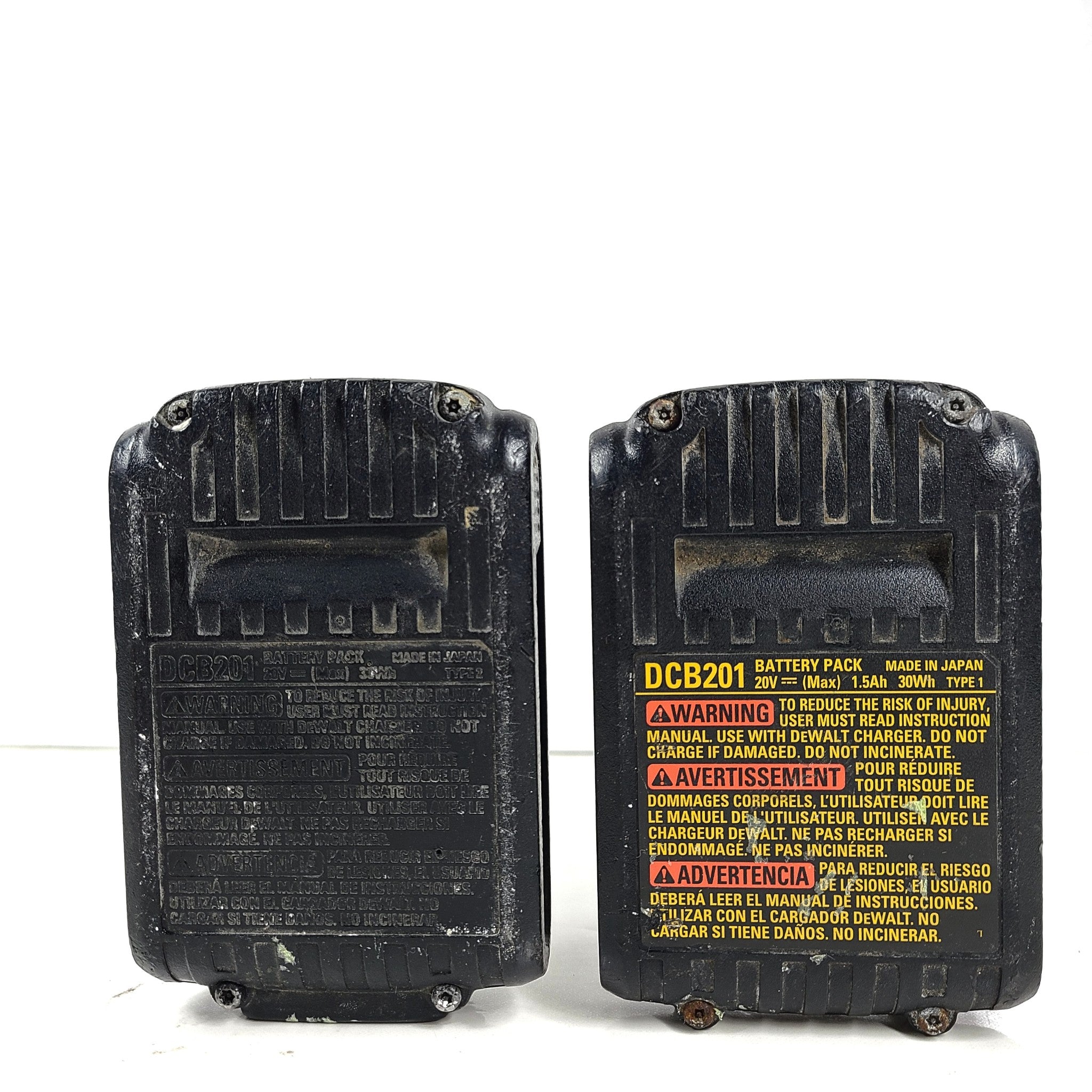 2x OEM DEWALT DCB201 20v 1.5Ah 30Wh Max Lithium Ion Batteries