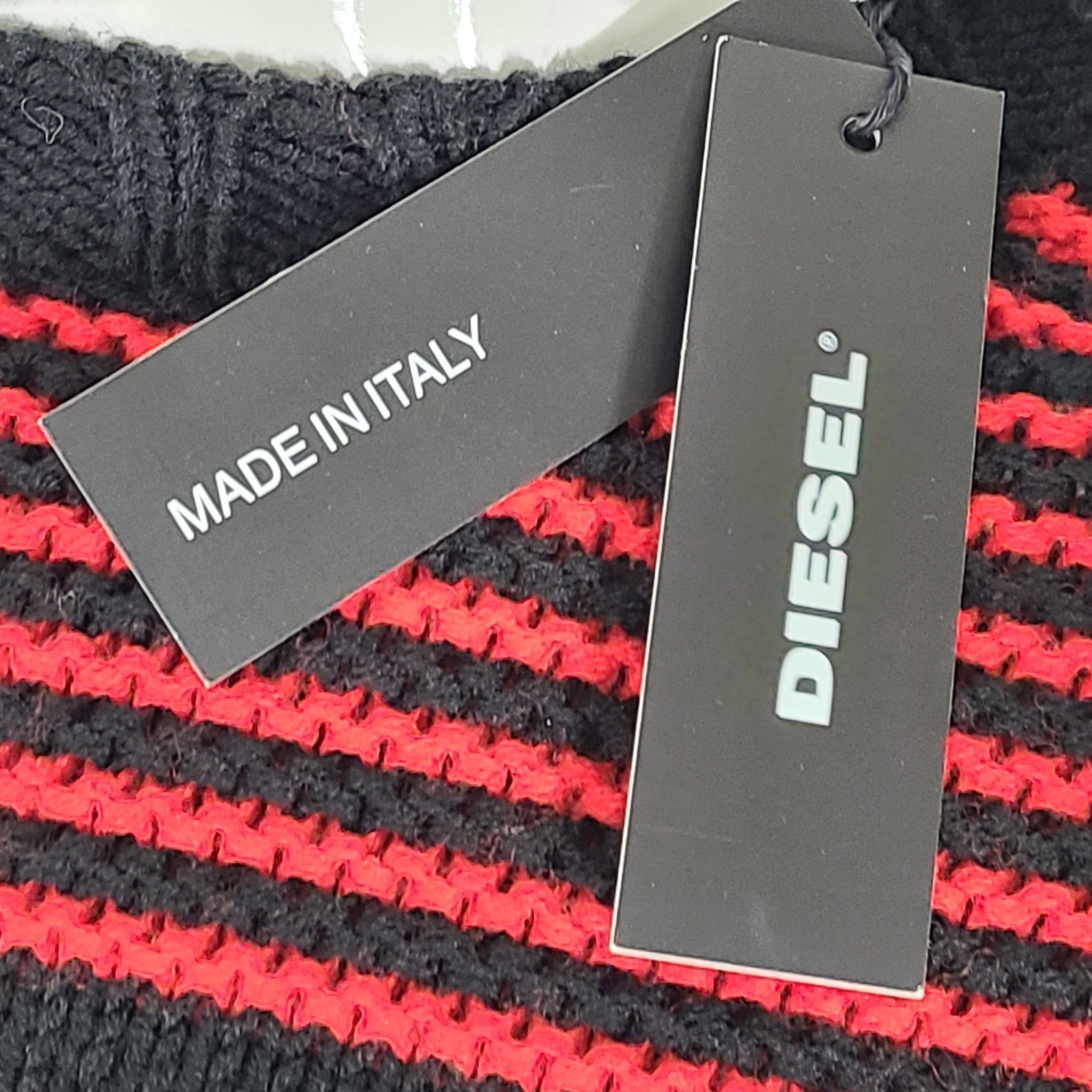 Diesel Men's K-Ballis Knit Sweater Striped Formula Red Black 'Only the Brave' S