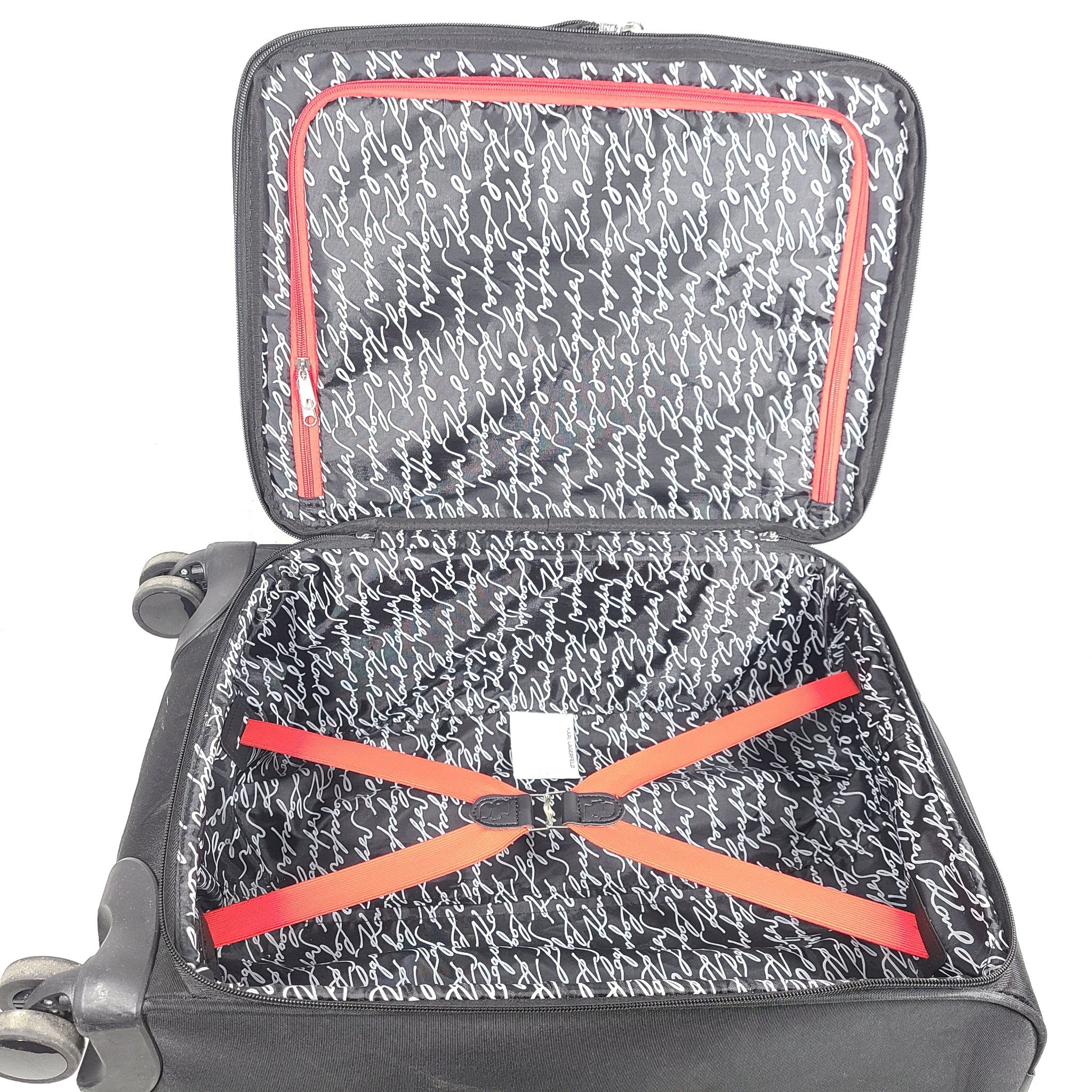 Karl Lagerfeld Paris 22" Logo Carry-On Spinner Softshell Suitcase Luggage Black