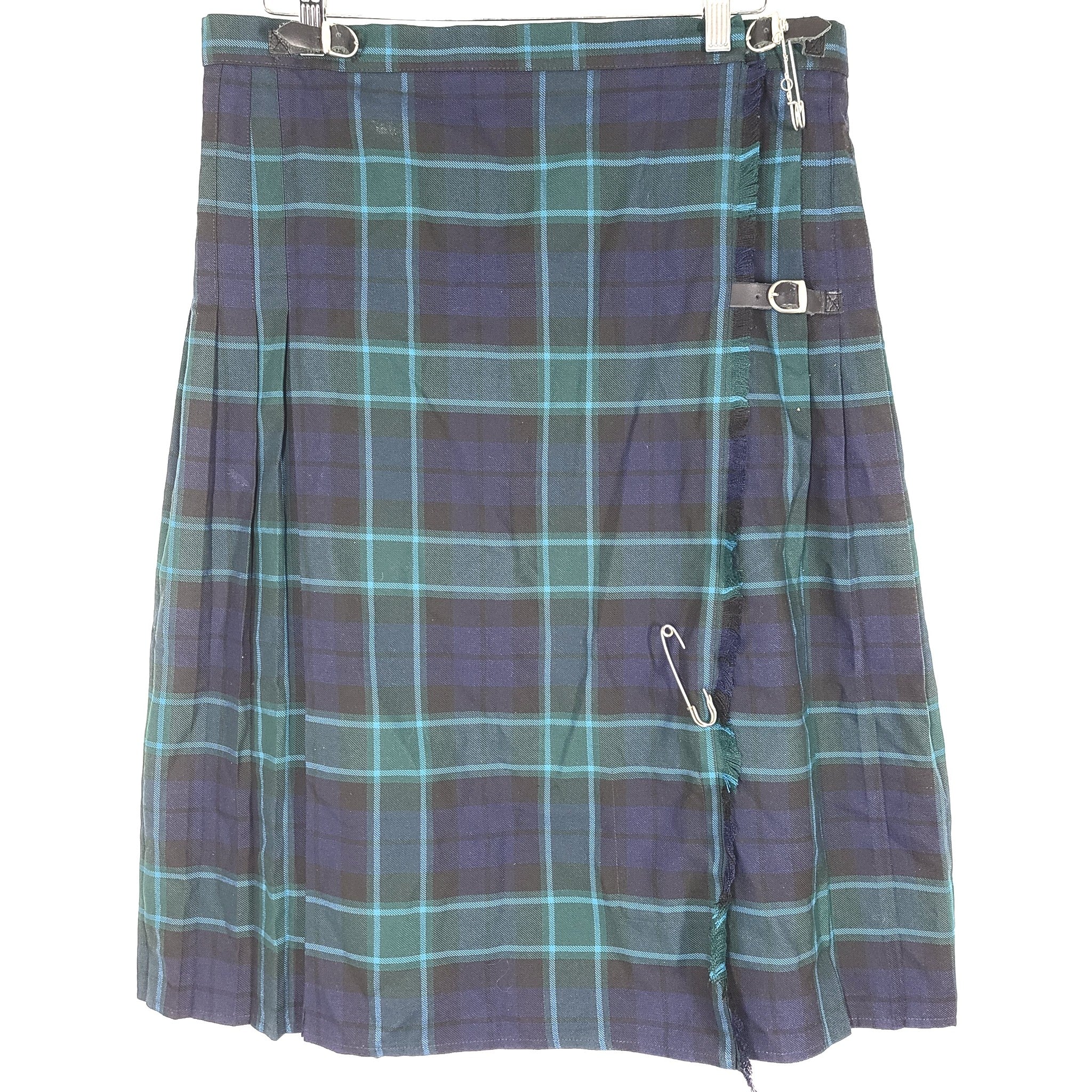 Skippy Anne Fahy Avant Garde Tartan Skirt Kilt Pleated Midi Blue/Green Sz 34