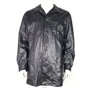 La Matta Vintage Men's Leather Jacket Moto Coat Button Down Black Sz XXL