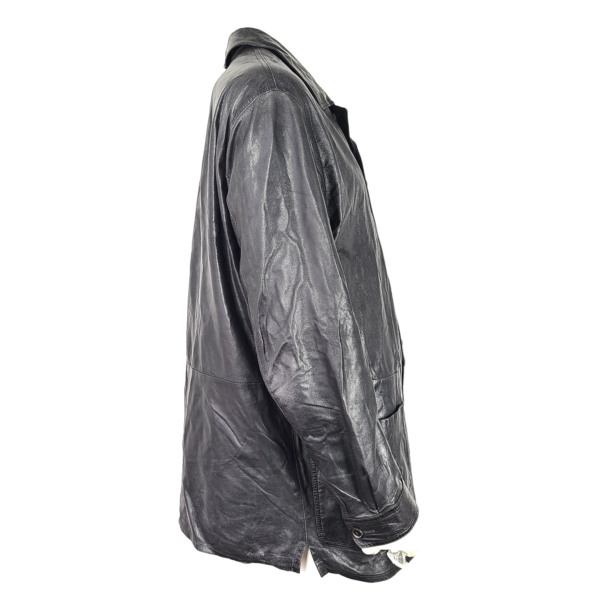 La Matta Vintage Men's Leather Jacket Moto Coat Button Down Black Sz XXL