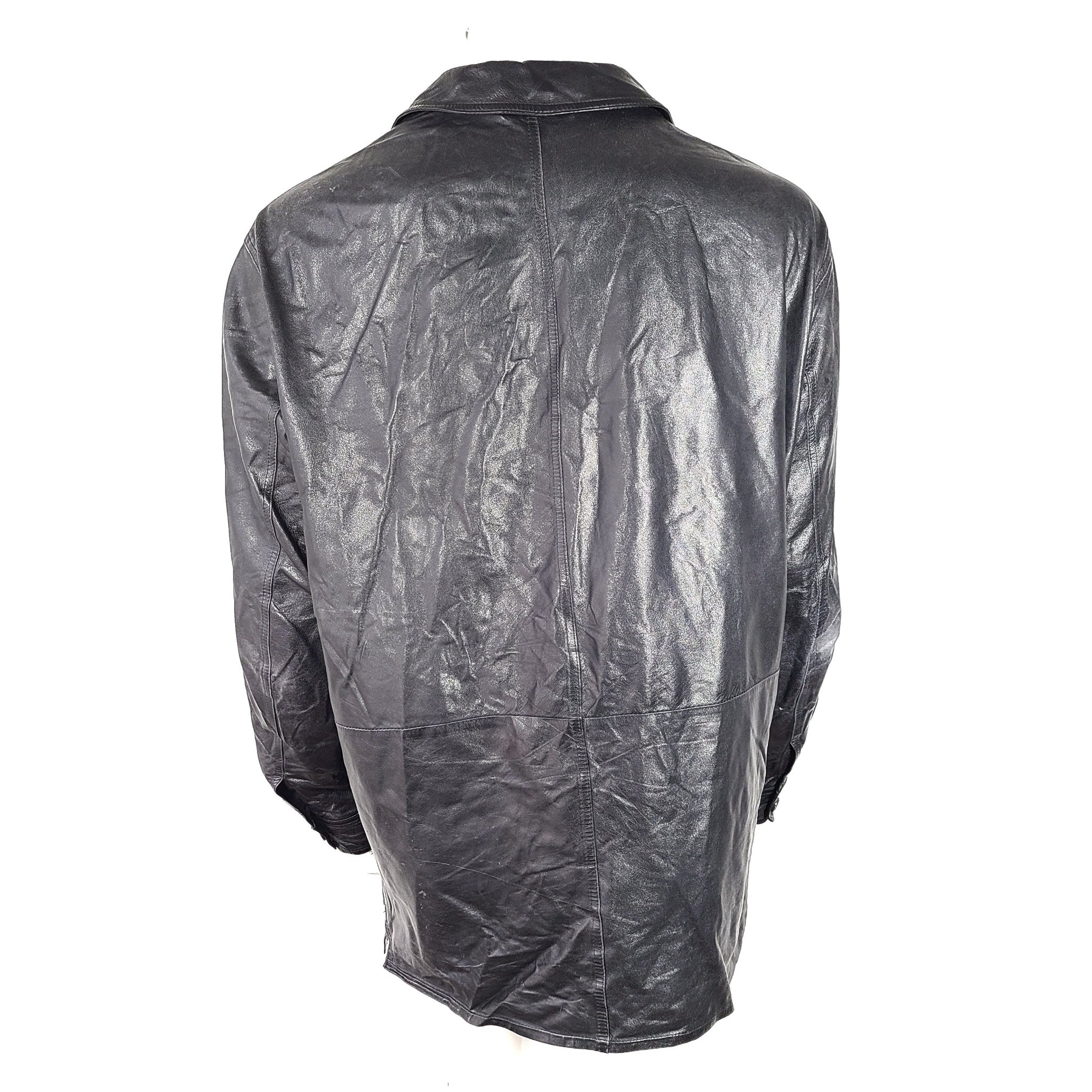 La Matta Vintage Men's Leather Jacket Moto Coat Button Down Black Sz XXL