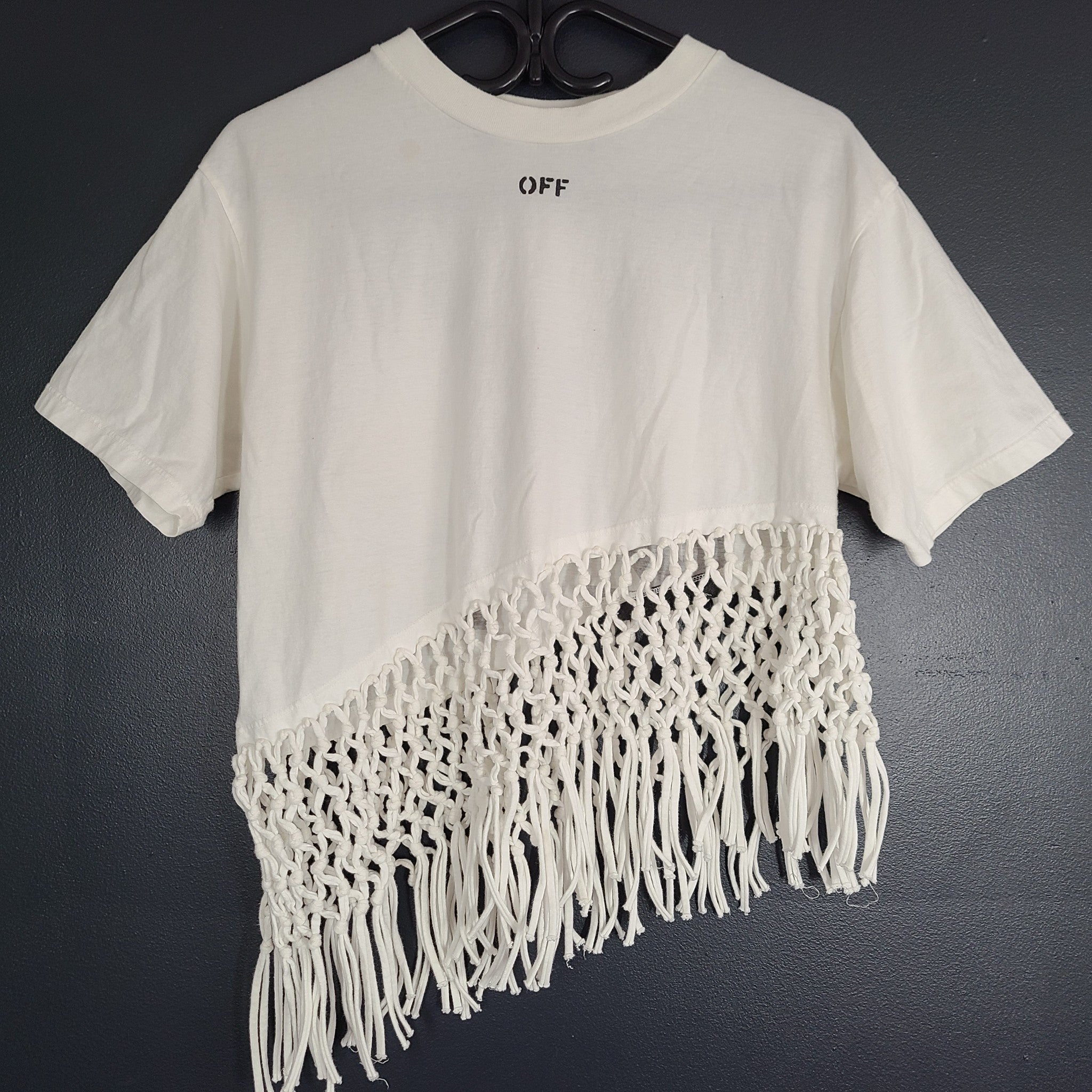 OFF WHITE c/o Virgil Abloh Women's Asymmetric Arrows Fringe T-shirt White XS(38)