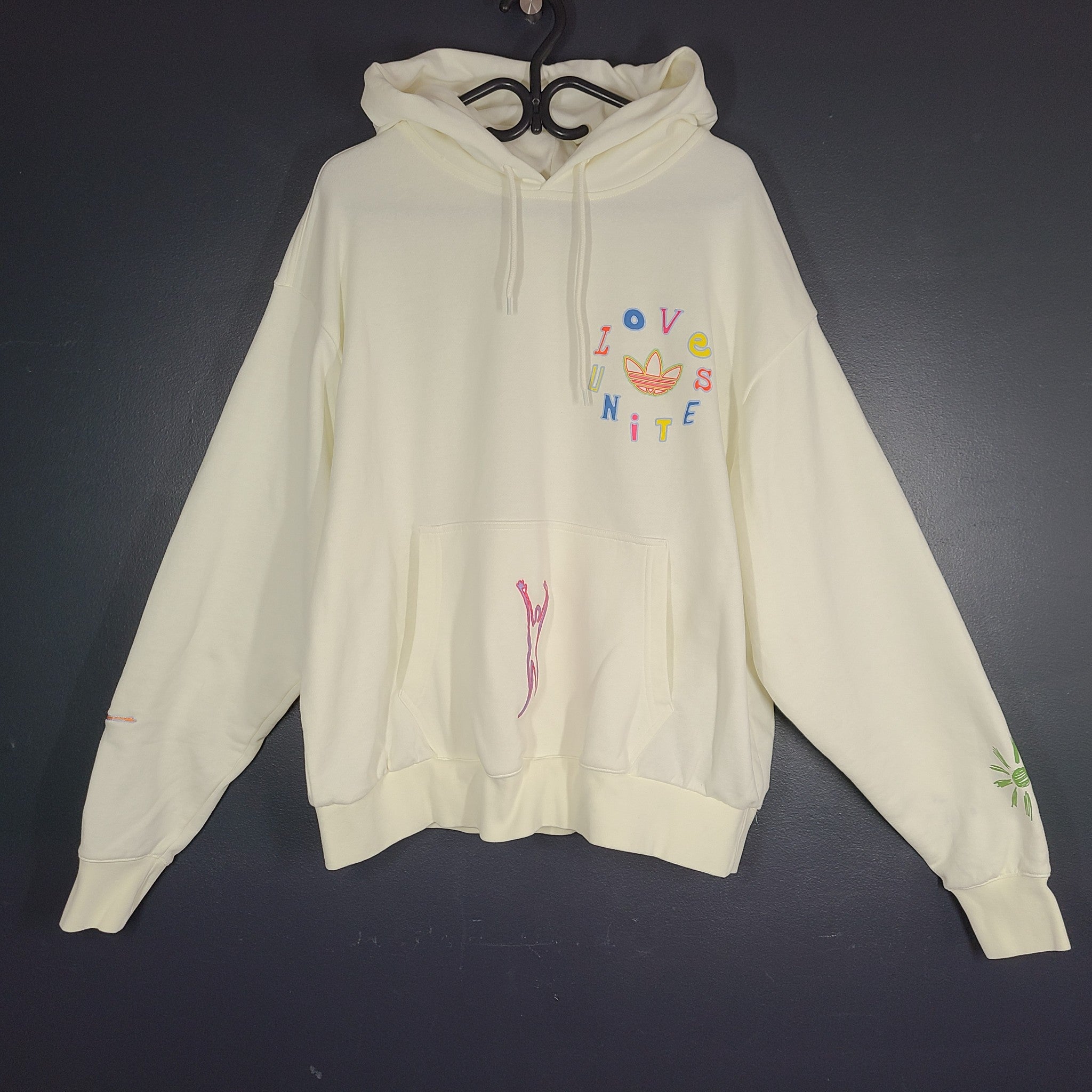 Adidas Originals Unisex Love Unites Hoodie H43970 Stretch Soft Ivory White Sz XL