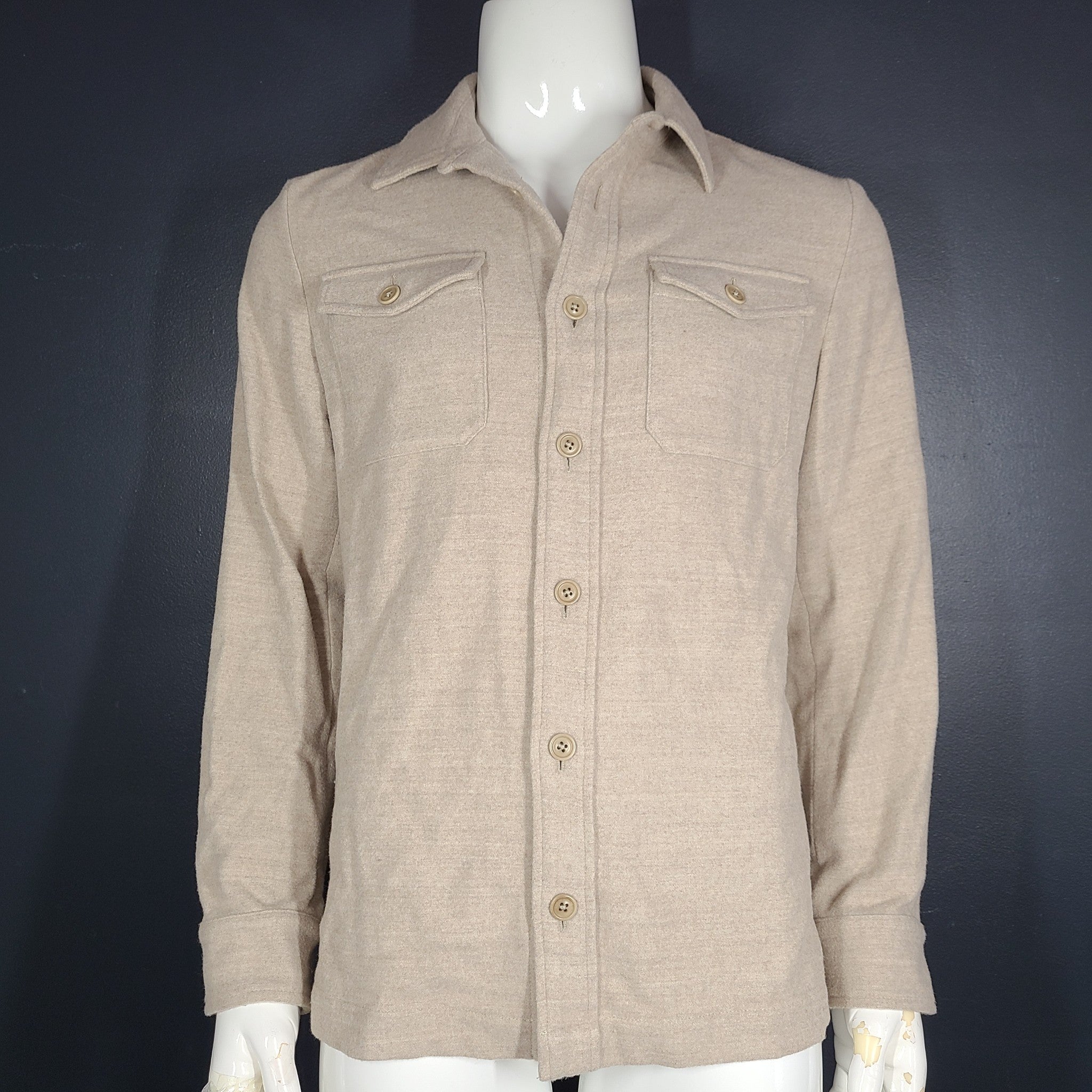 Patrick Assaraf Men's Wool Shirt Jacket Button Down Made in Italy Beige Sz M