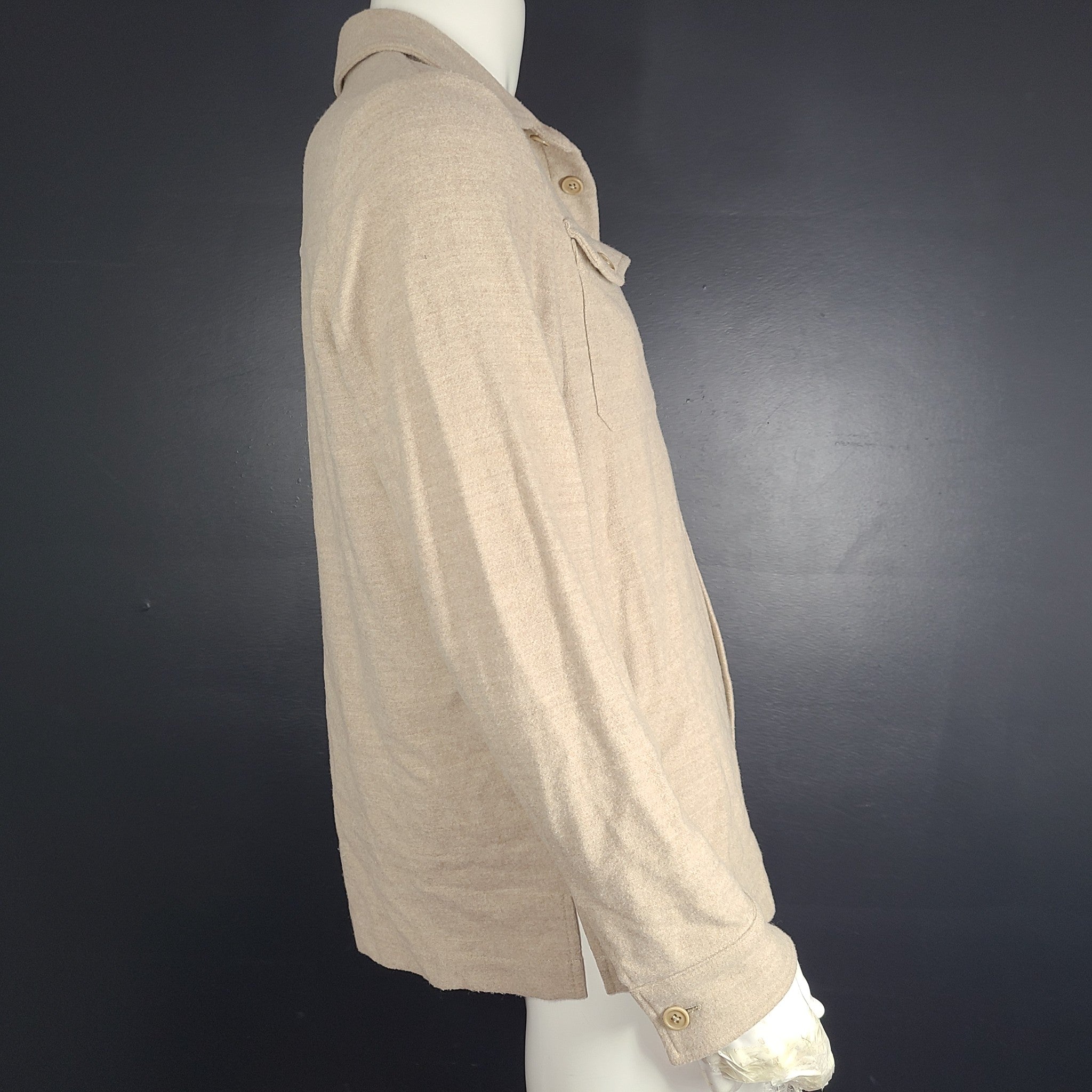 Patrick Assaraf Men's Wool Shirt Jacket Button Down Made in Italy Beige Sz M