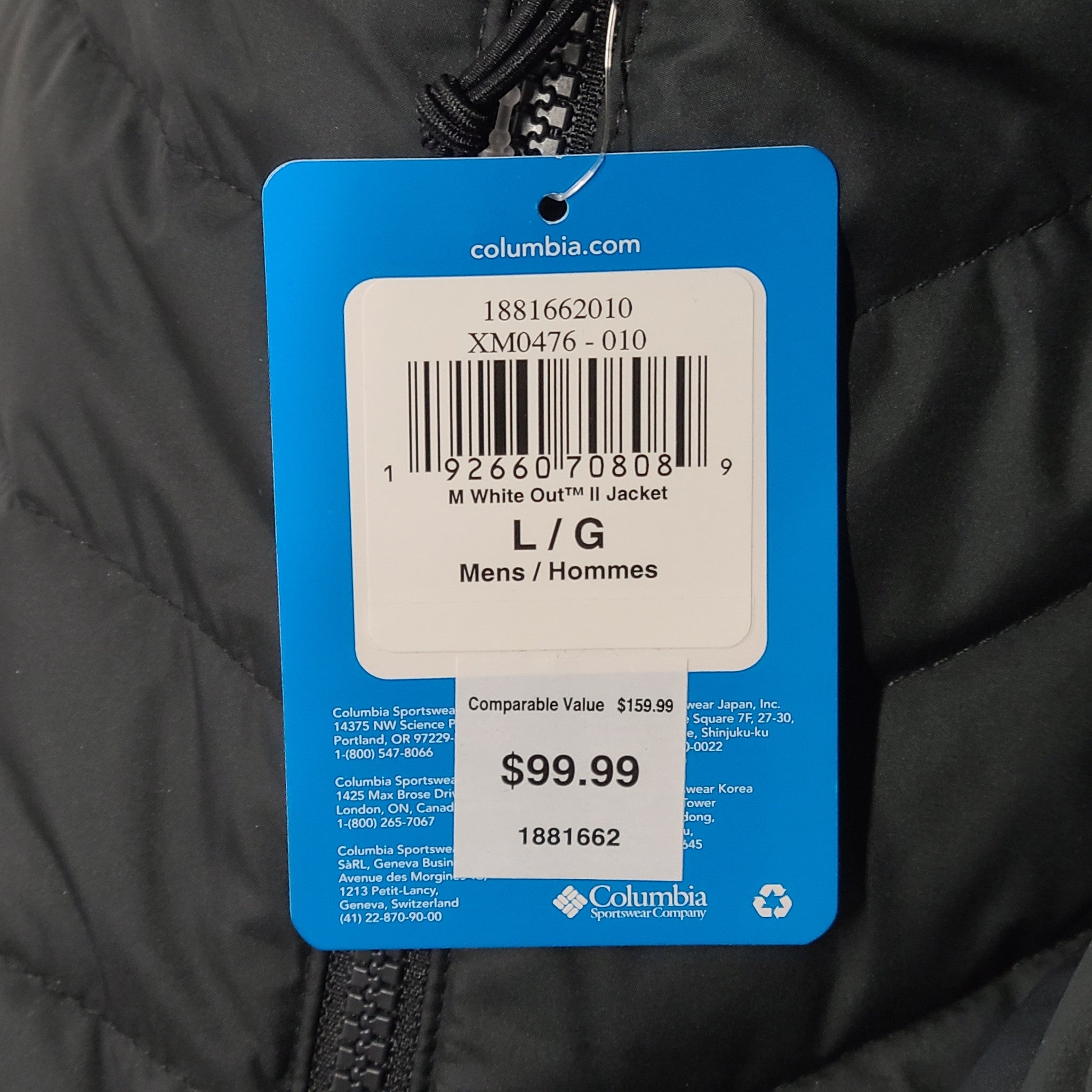 Columbia Men's White Out II Omni Heat Insulated Jacket Black Sz L NWT
