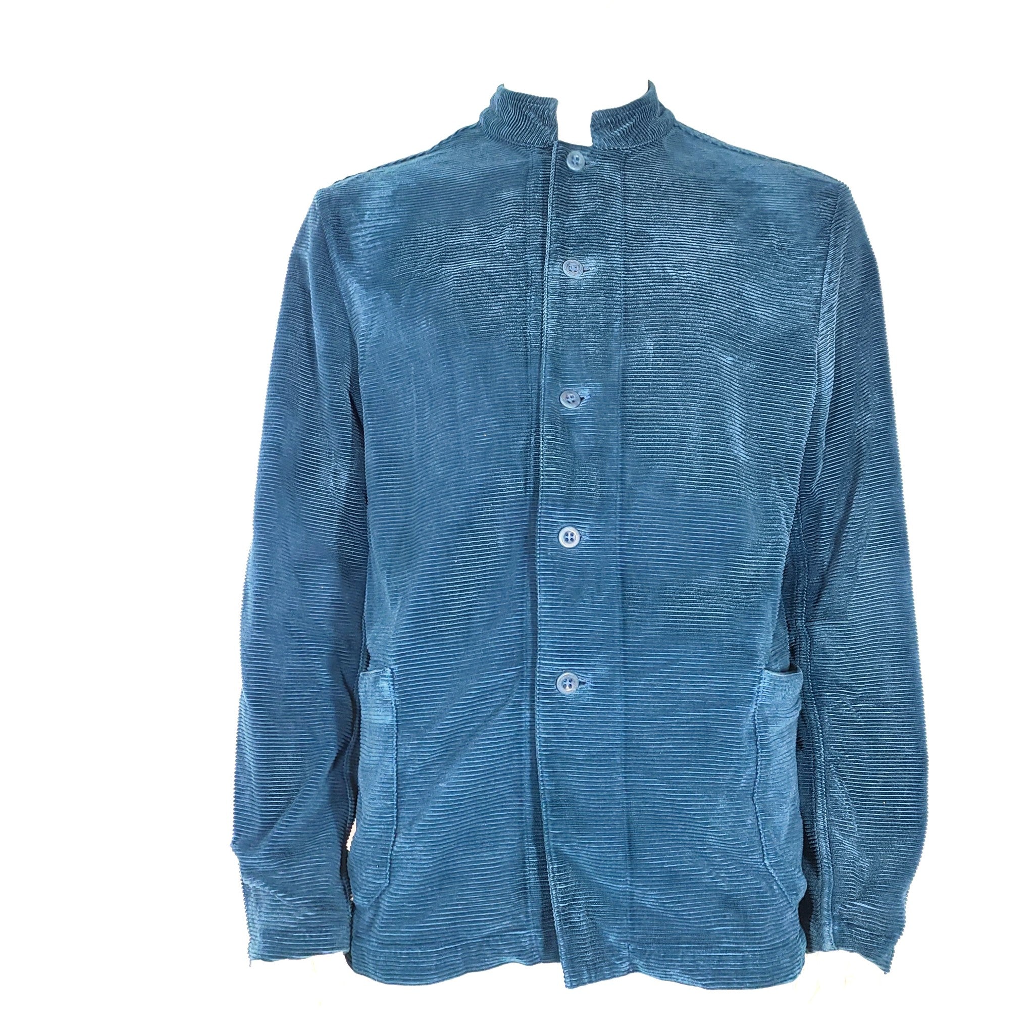 Labo.Art Women's Pina Corduroy Shirt Jacket Mandarin Collar Dark Teal Sz 2 (M)