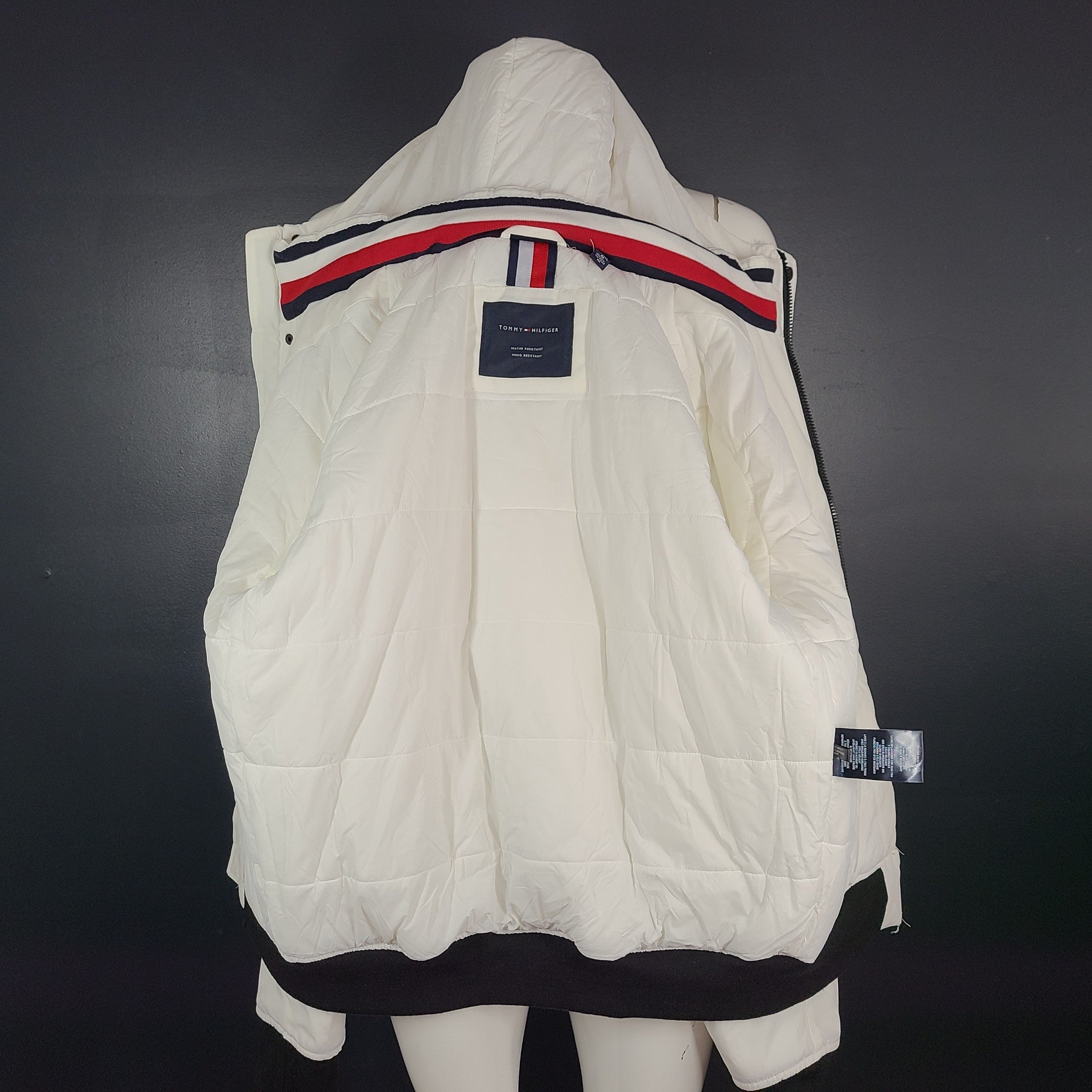 Tommy Hilfiger Men's Arctic Cloth Hooded Utility Bomber Jacket White Sz M
