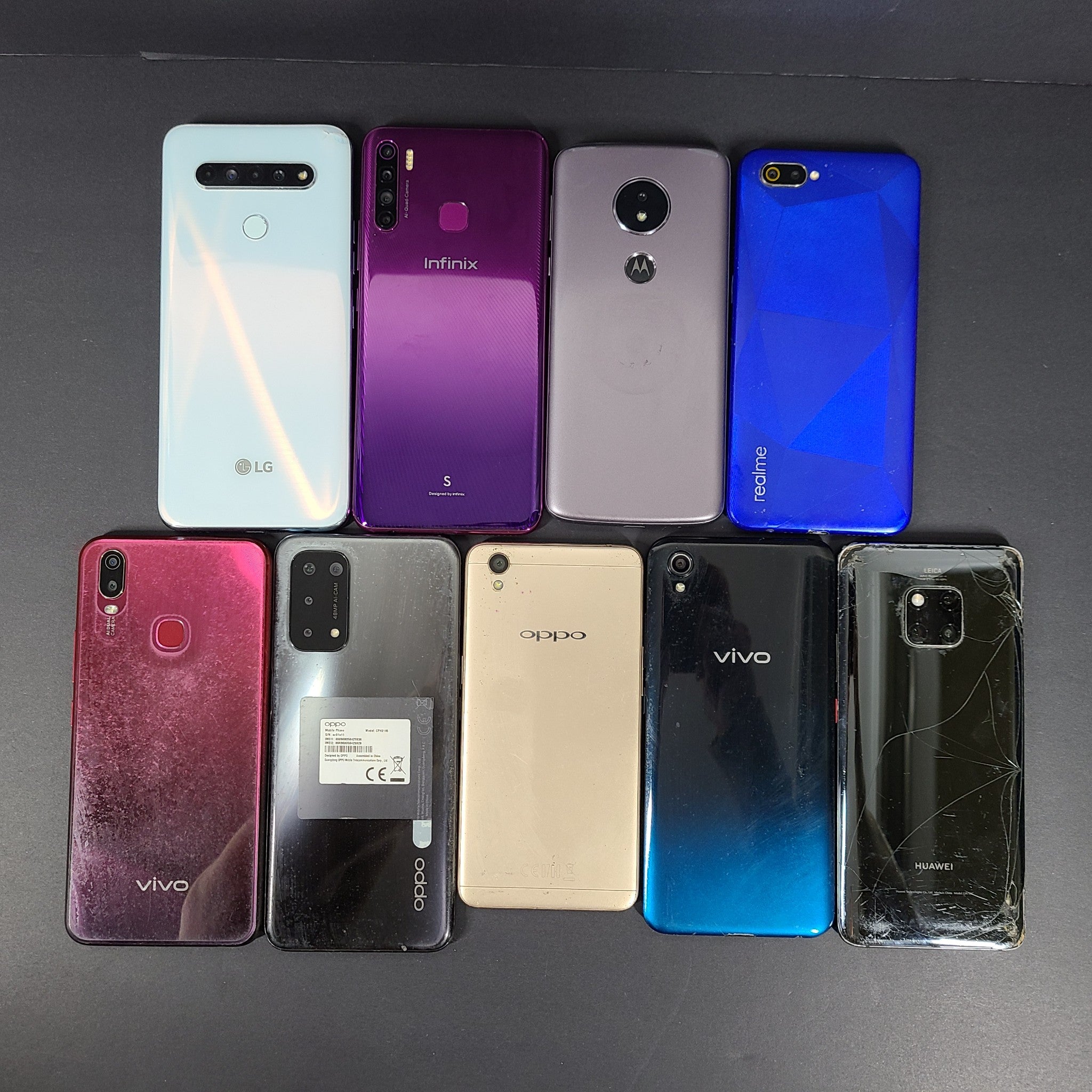 Bundle of 9 phones Oppo Vivo Huawei LG Motorola Xiaomi - FOR PARTS
