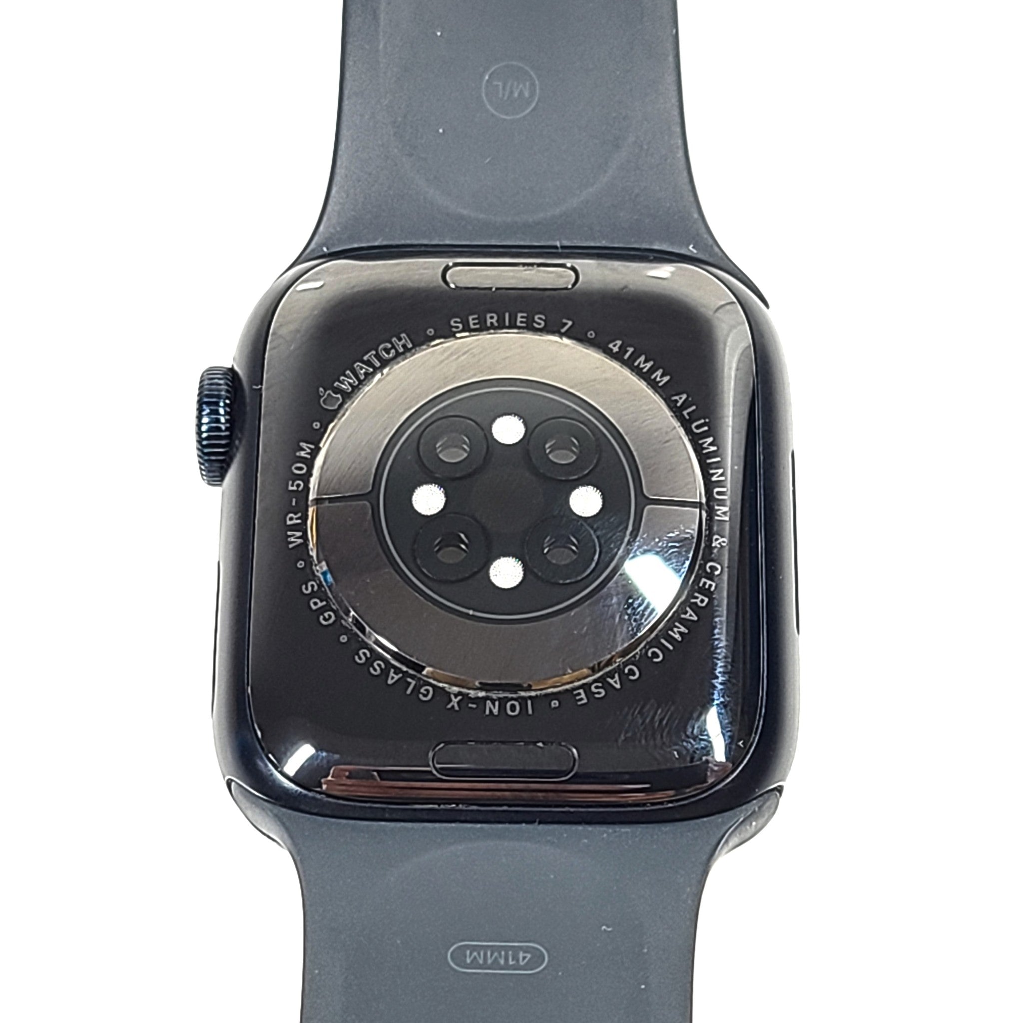 Apple Watch Series 7 41MM A2473 Aluminum Ceramic Case GPS only + Black M/L Band
