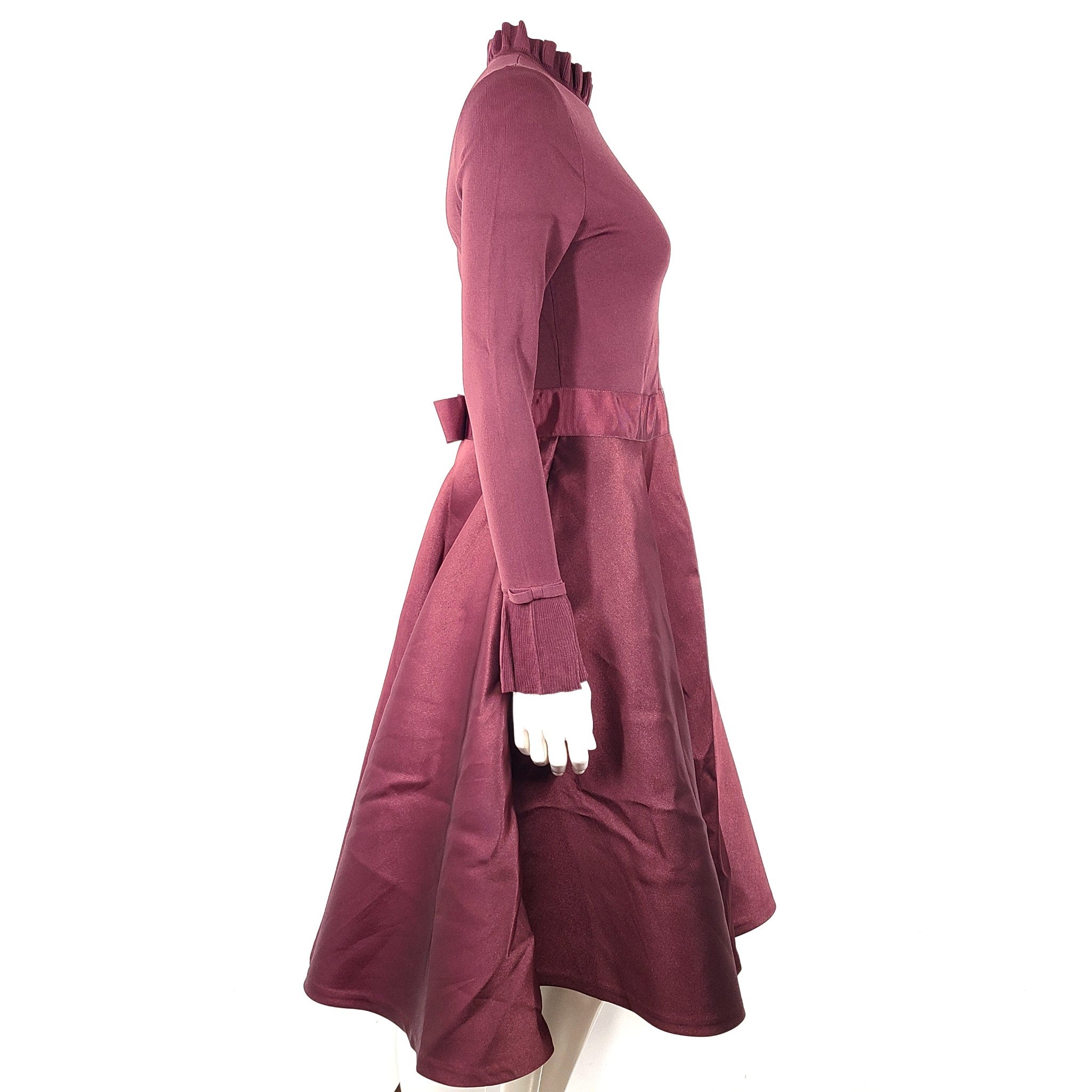 Ted Baker Zadi Cocktail Dress Fit & Flare Frill Neck 258627 Maroon Red Sz M/3