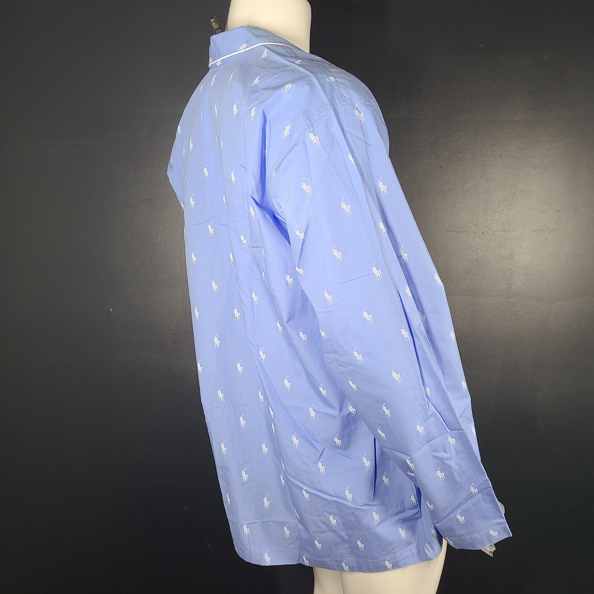 Polo Ralph Lauren Men's Allover Pony Pajama Shirt Cotton Long Sleeve Blue L NWT