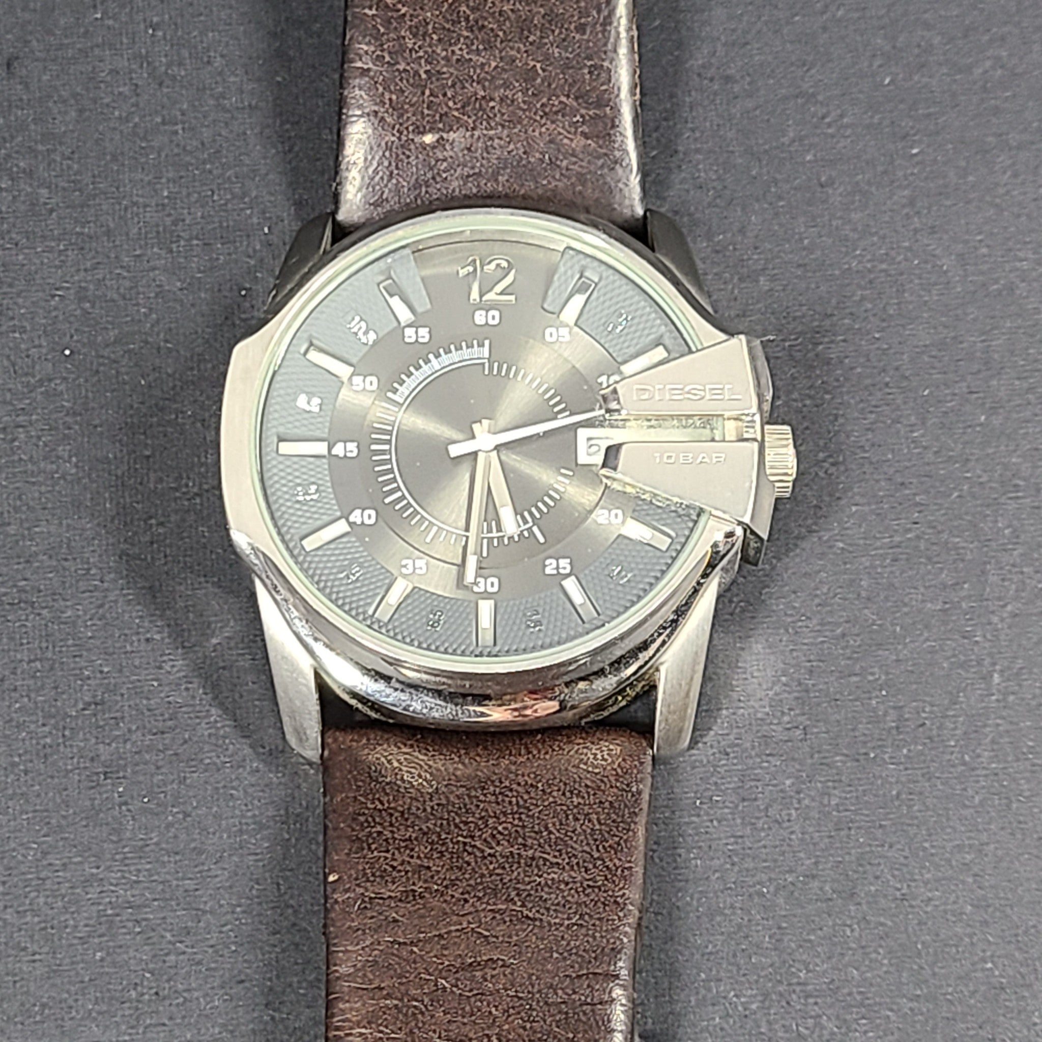 Diesel Men's DZ-1206 Master Chief Watch 45mm Silver Tone Leather Band