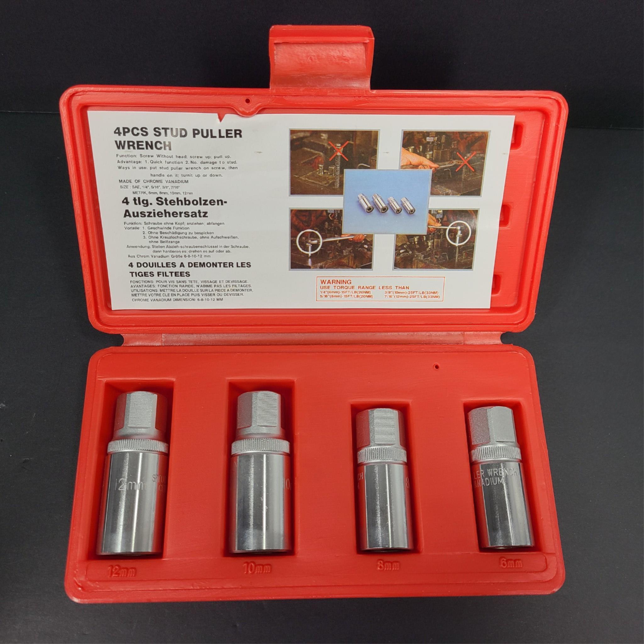 Stud Puller Wrench Set 4 pcs. - 6mm, 8mm, 10mm & 12mm