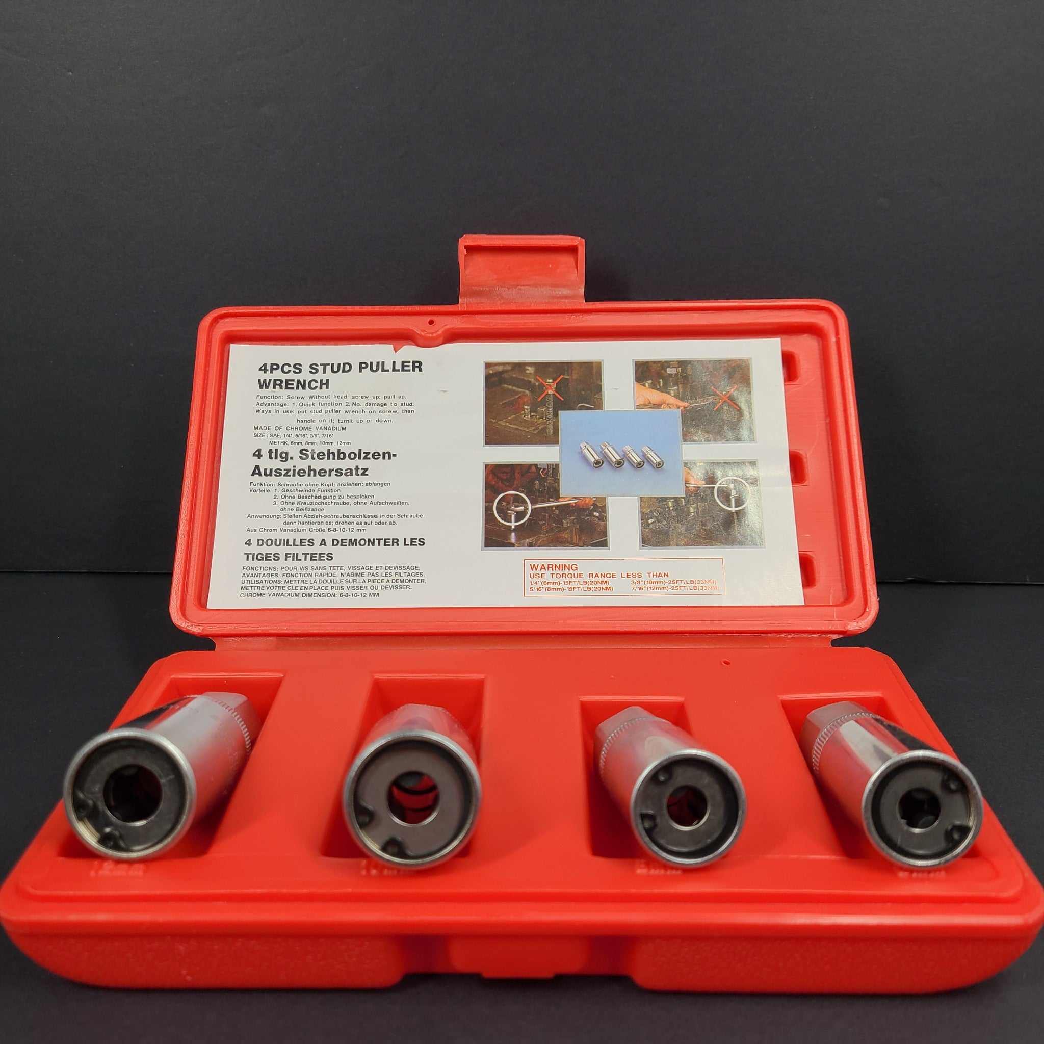 Stud Puller Wrench Set 4 pcs. - 6mm, 8mm, 10mm & 12mm