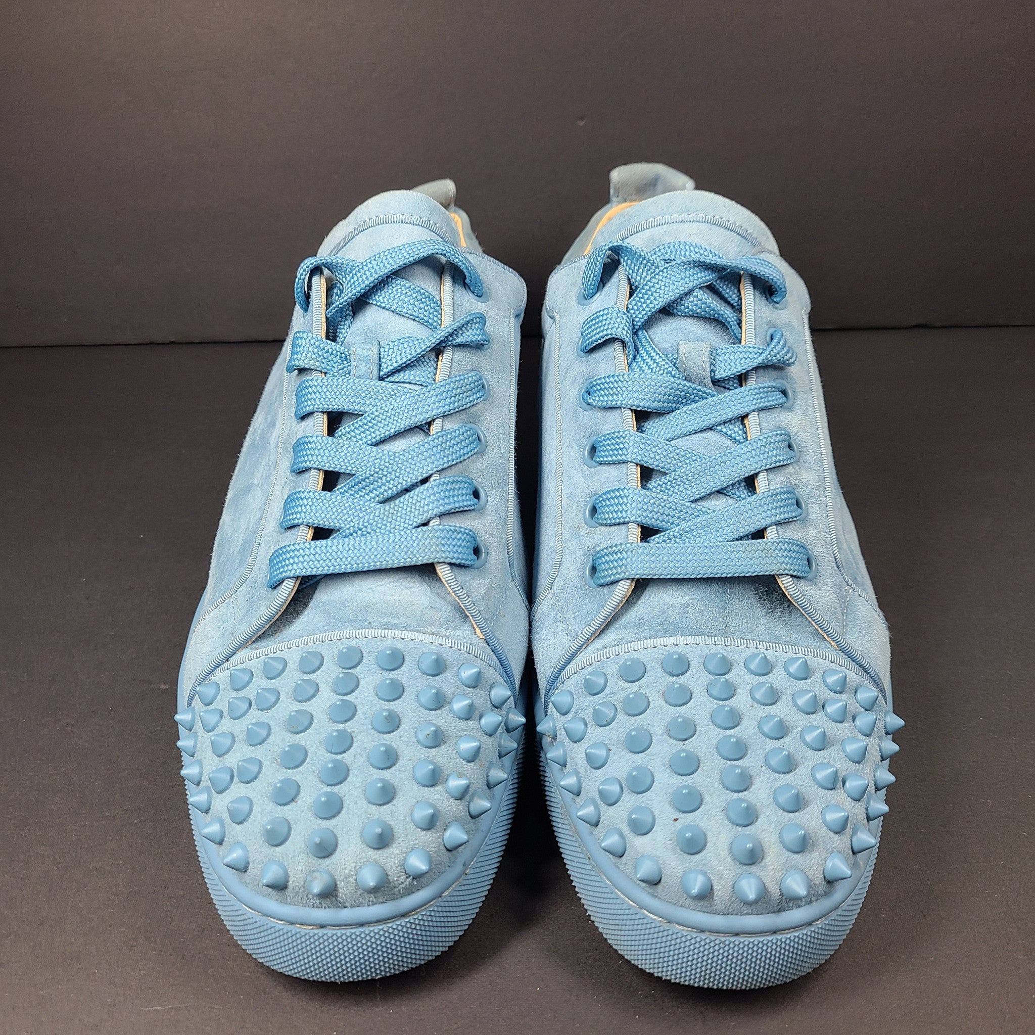 Christian Louboutin Louis Junior Spikes Sneakers Veau Velours Shoes Blue US 9.5