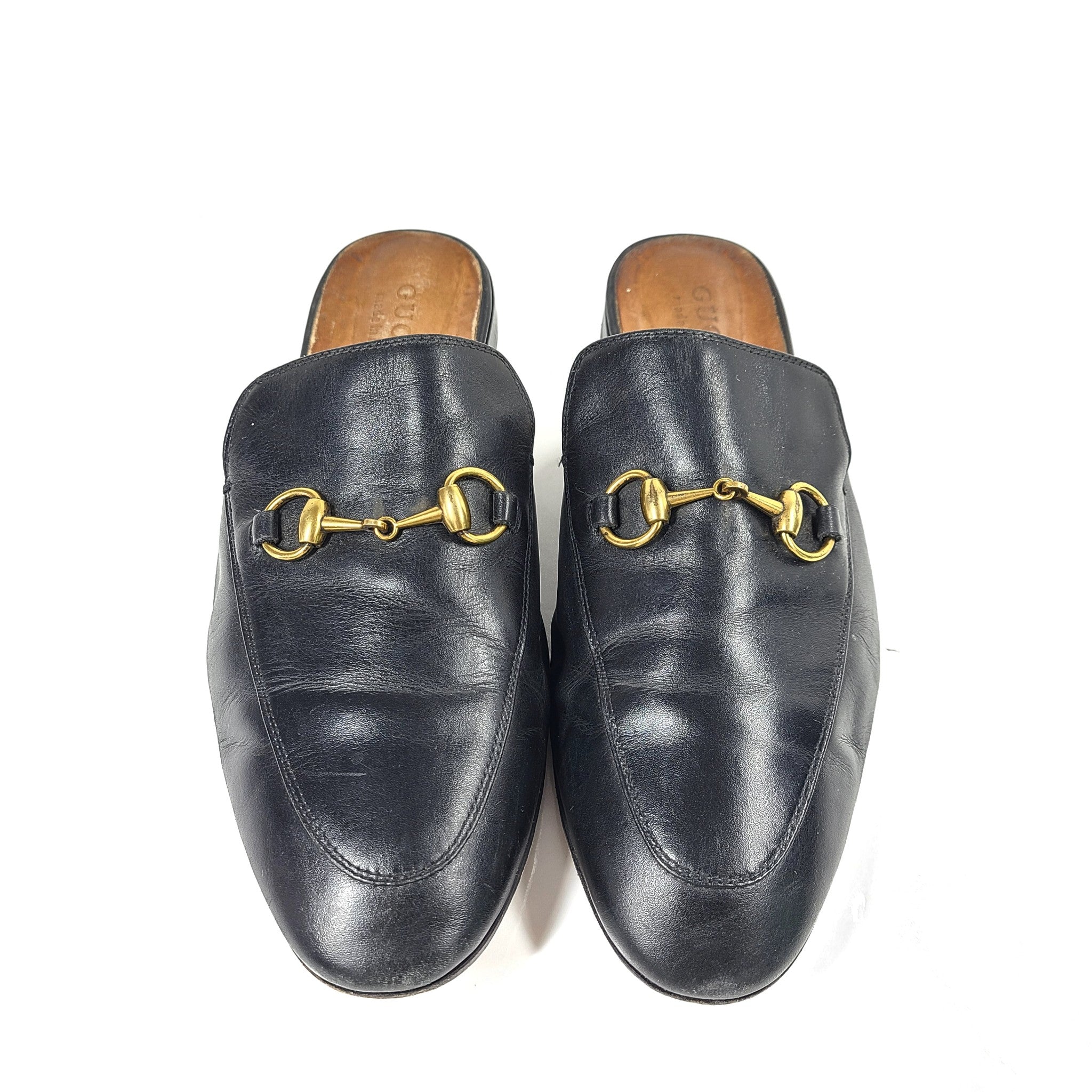 Gucci Men's Princetown Leather Mules Slippers Black Sz 44 / 10.5 US READ