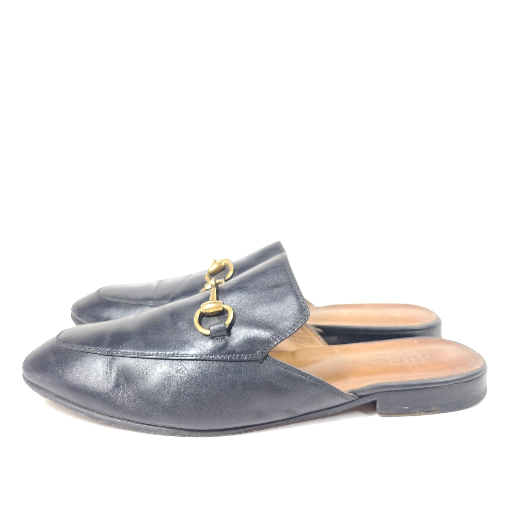 Gucci Men's Princetown Leather Mules Slippers Black Sz 44 / 10.5 US READ