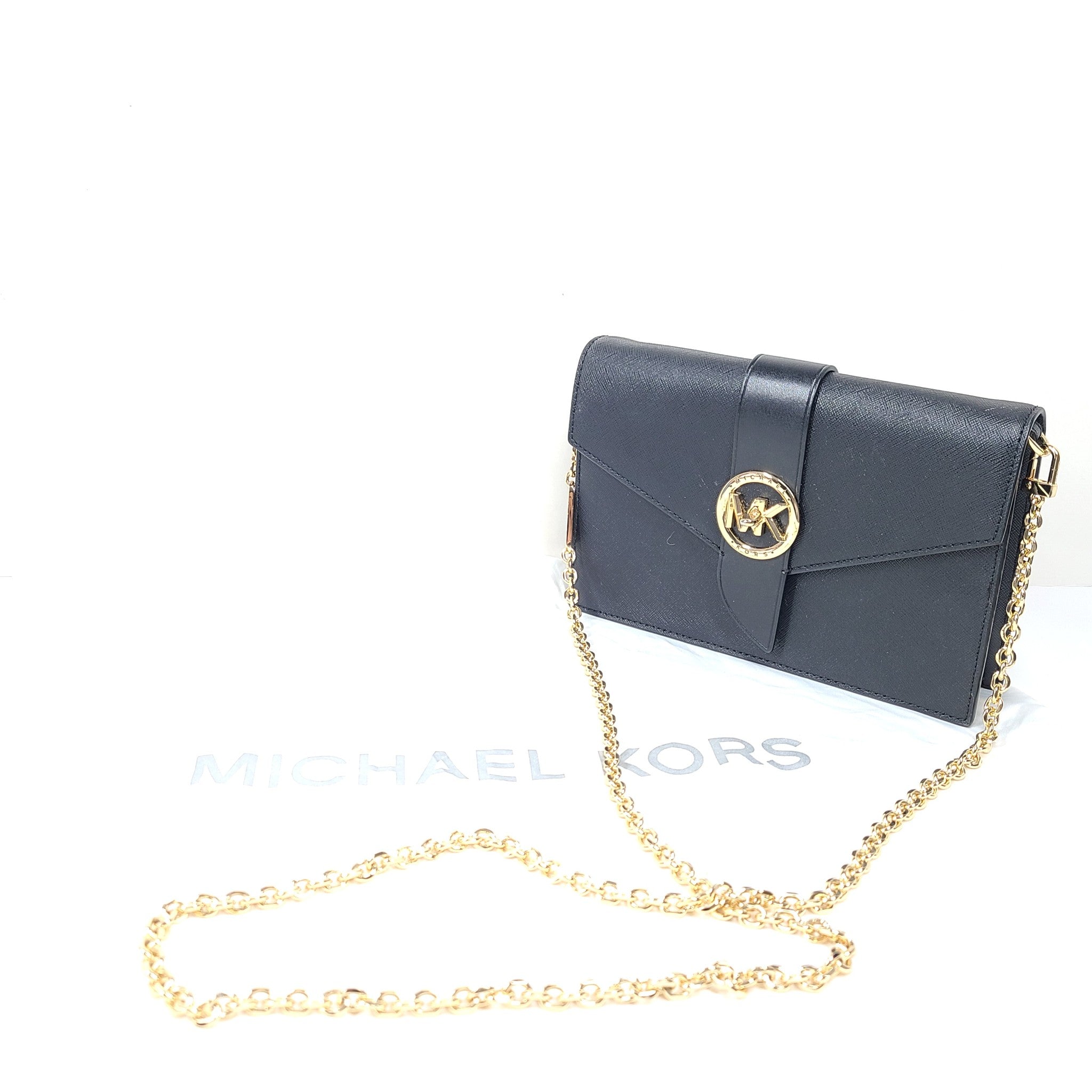 Michael Kors Crossbody Handbag Bag Greenwich Small Saffiano Leather Chain Black
