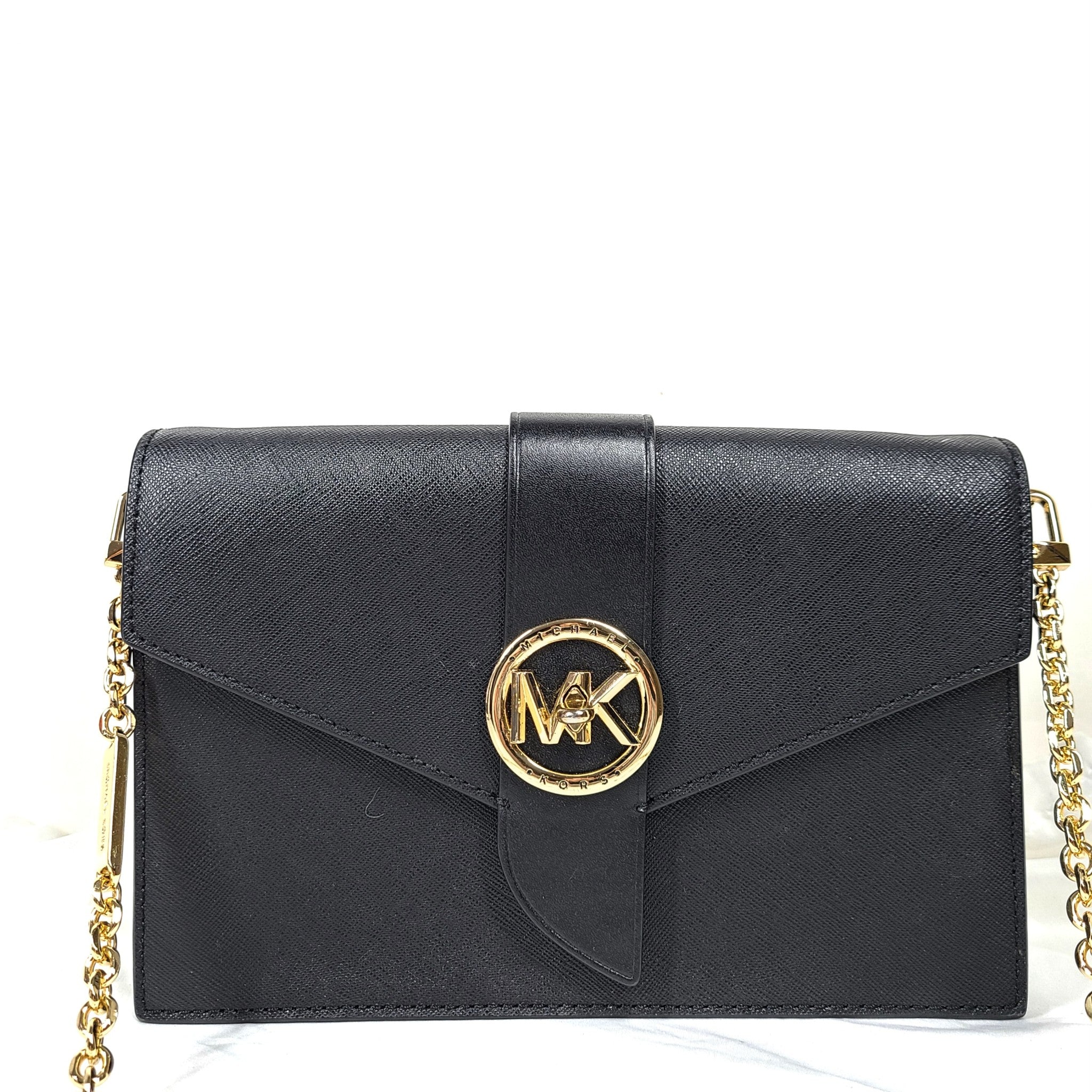 Michael Kors Crossbody Handbag Bag Greenwich Small Saffiano Leather Chain Black