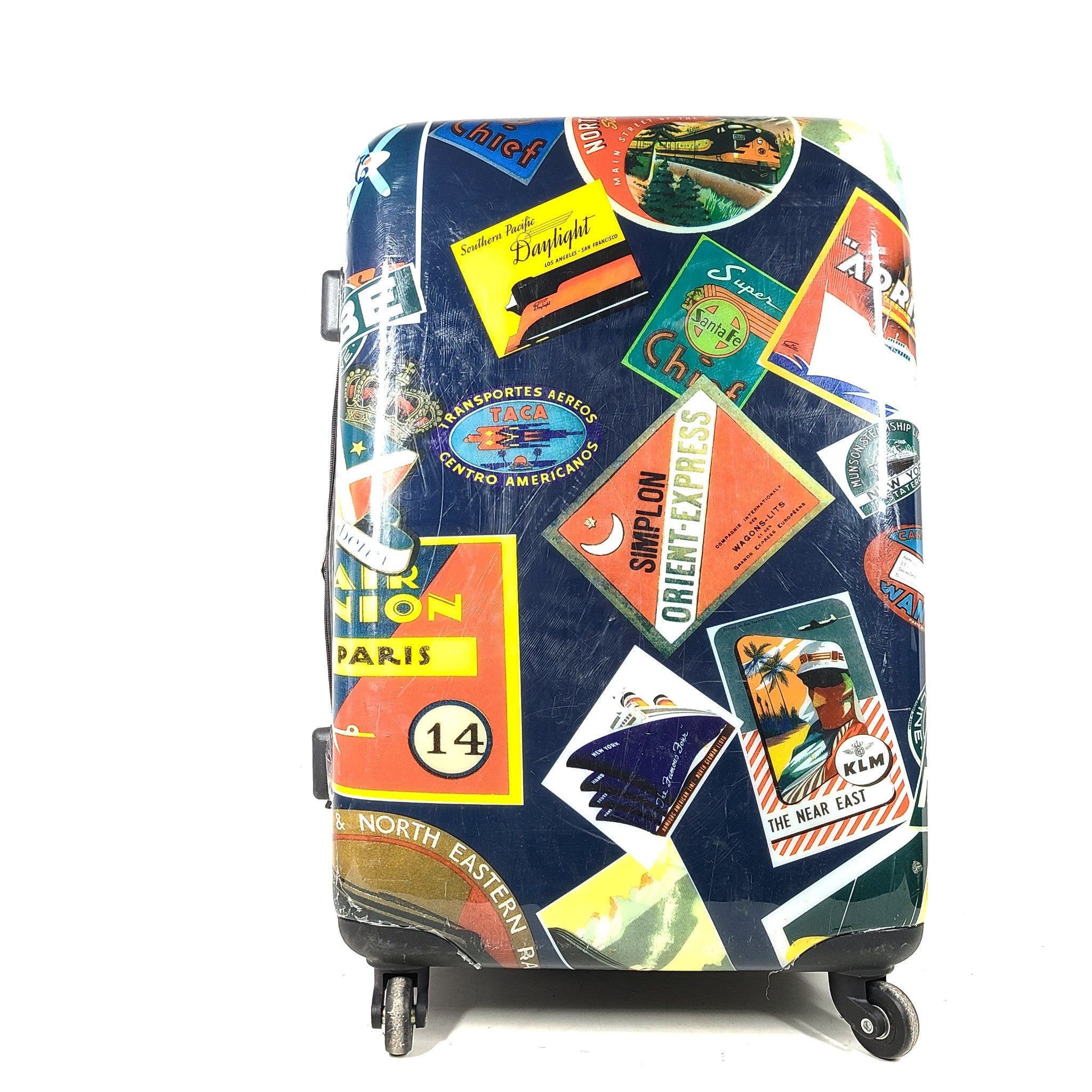 Atlantic 26" Luggage Hard Shell Spinner Retro Travel Sticker Print Expandable