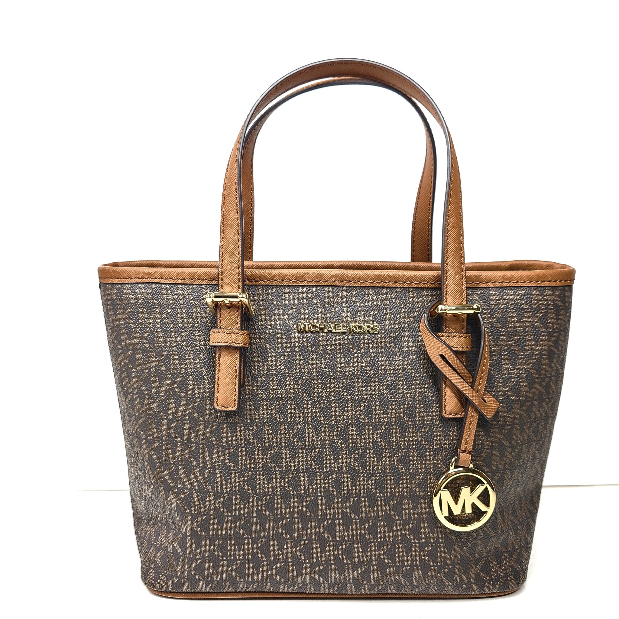 Michael Kors Jet Set Travel Extra-Small Logo Top-Zip Tote Crossbody Bag Brown