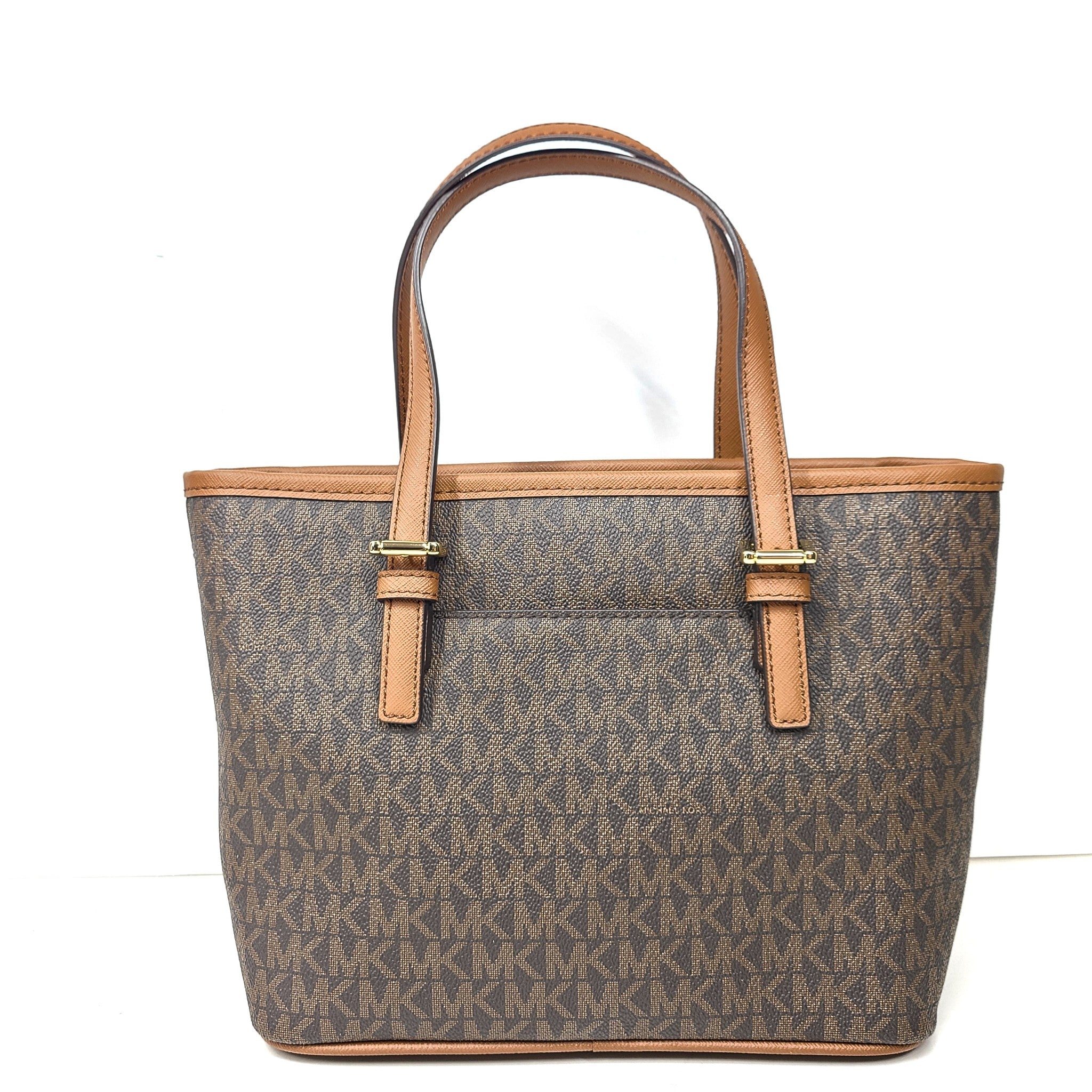 Michael Kors Jet Set Travel Extra-Small Logo Top-Zip Tote Crossbody Bag Brown