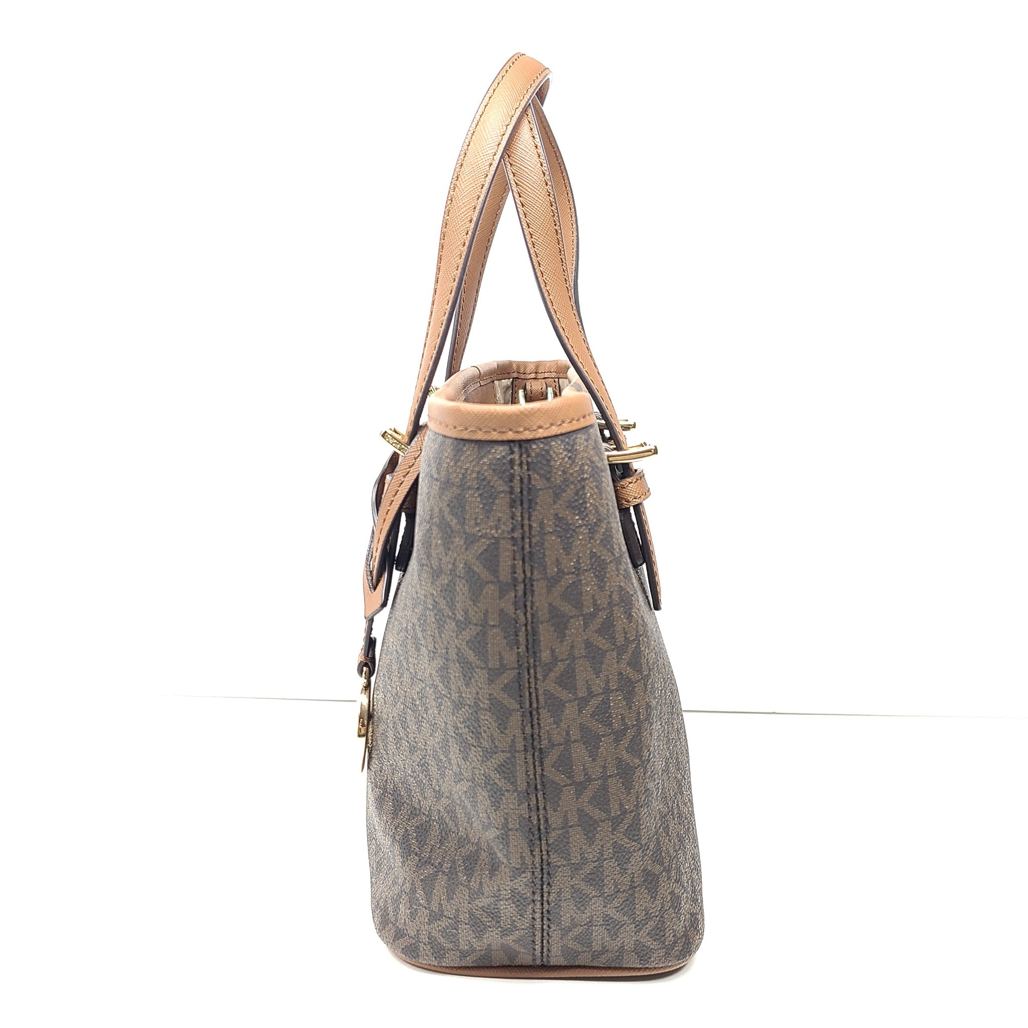 Michael Kors Jet Set Travel Extra-Small Logo Top-Zip Tote Crossbody Bag Brown