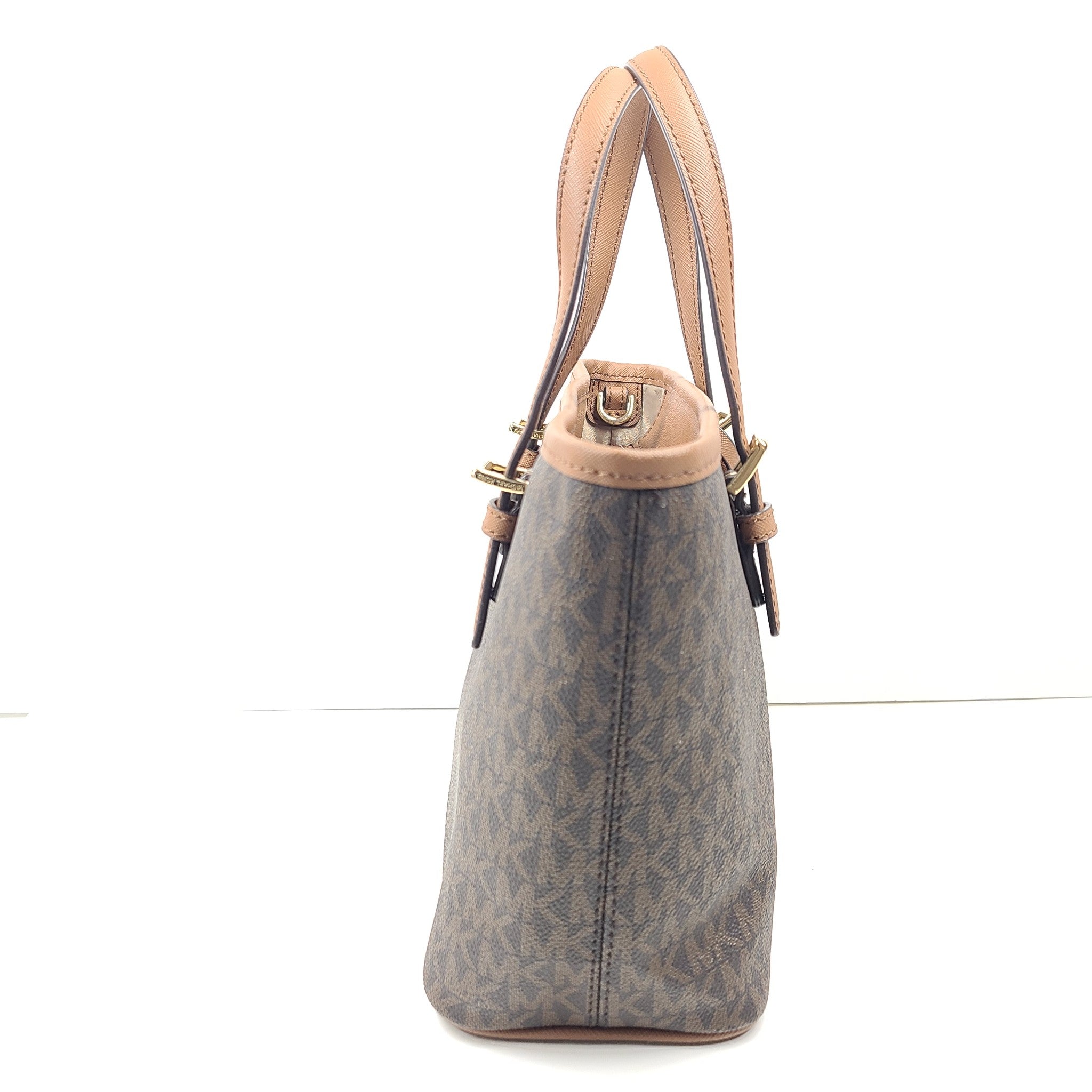 Michael Kors Jet Set Travel Extra-Small Logo Top-Zip Tote Crossbody Bag Brown