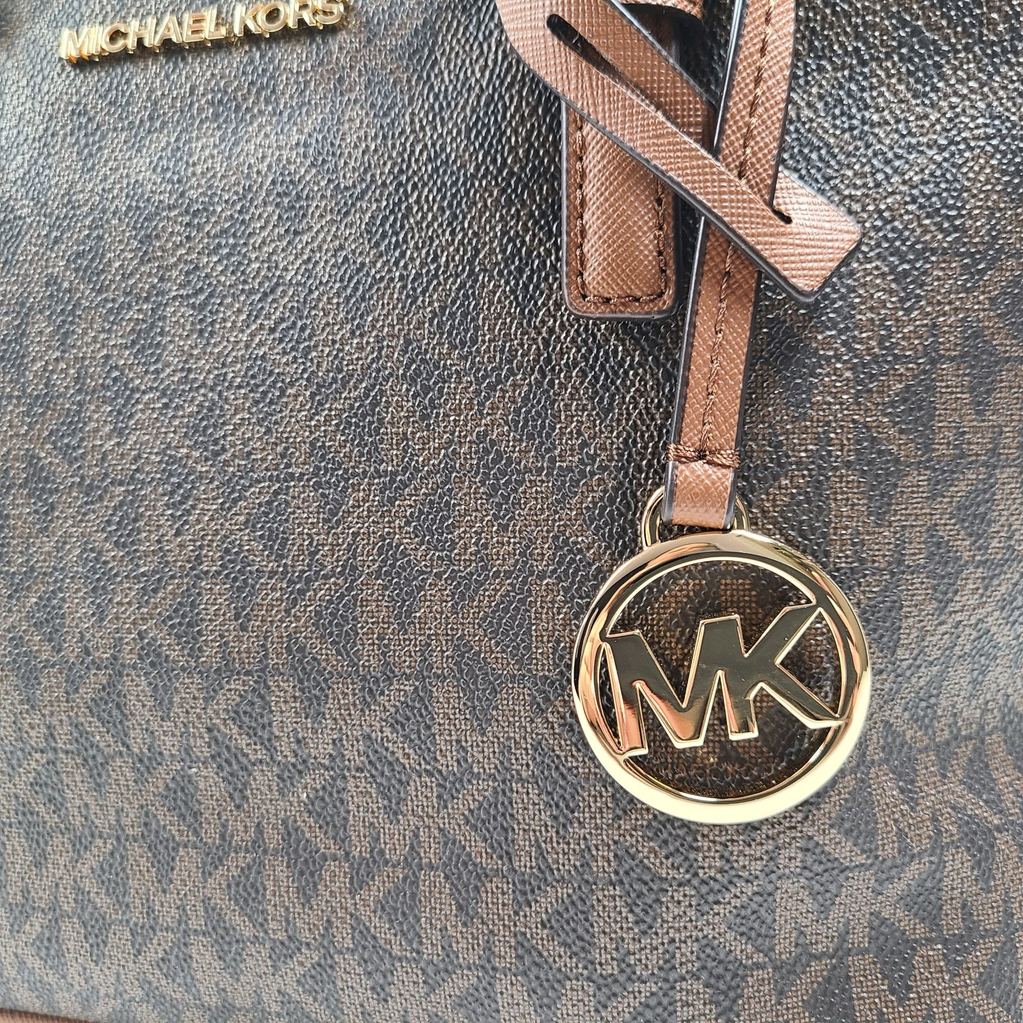 Michael Kors Jet Set Travel Extra-Small Logo Top-Zip Tote Crossbody Bag Brown